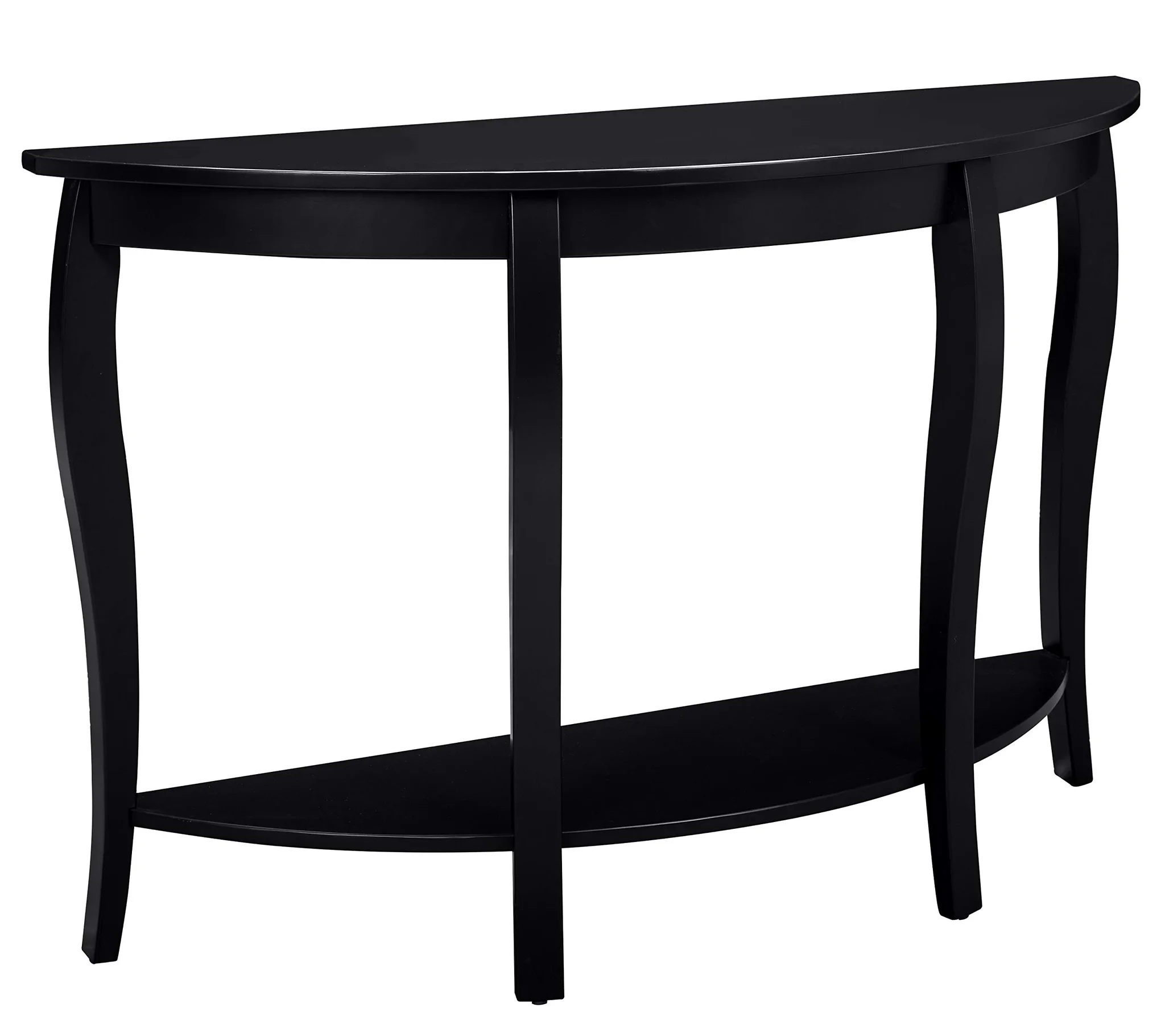 Black Half-Moon Console Table with Curved Legs and Lower Shelf