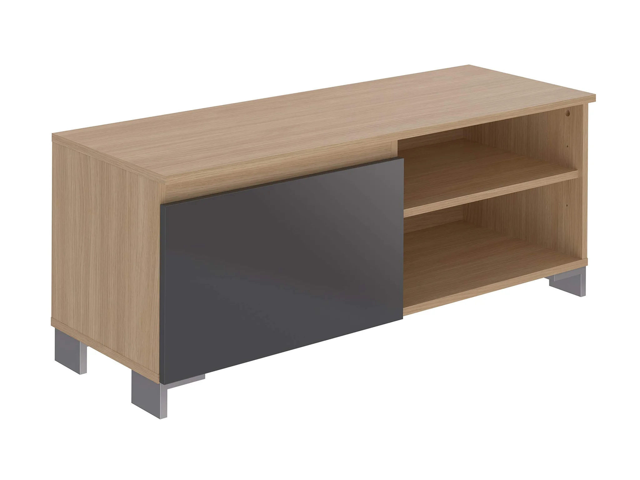 Modern Oak TV Stand with Grey Sliding Door