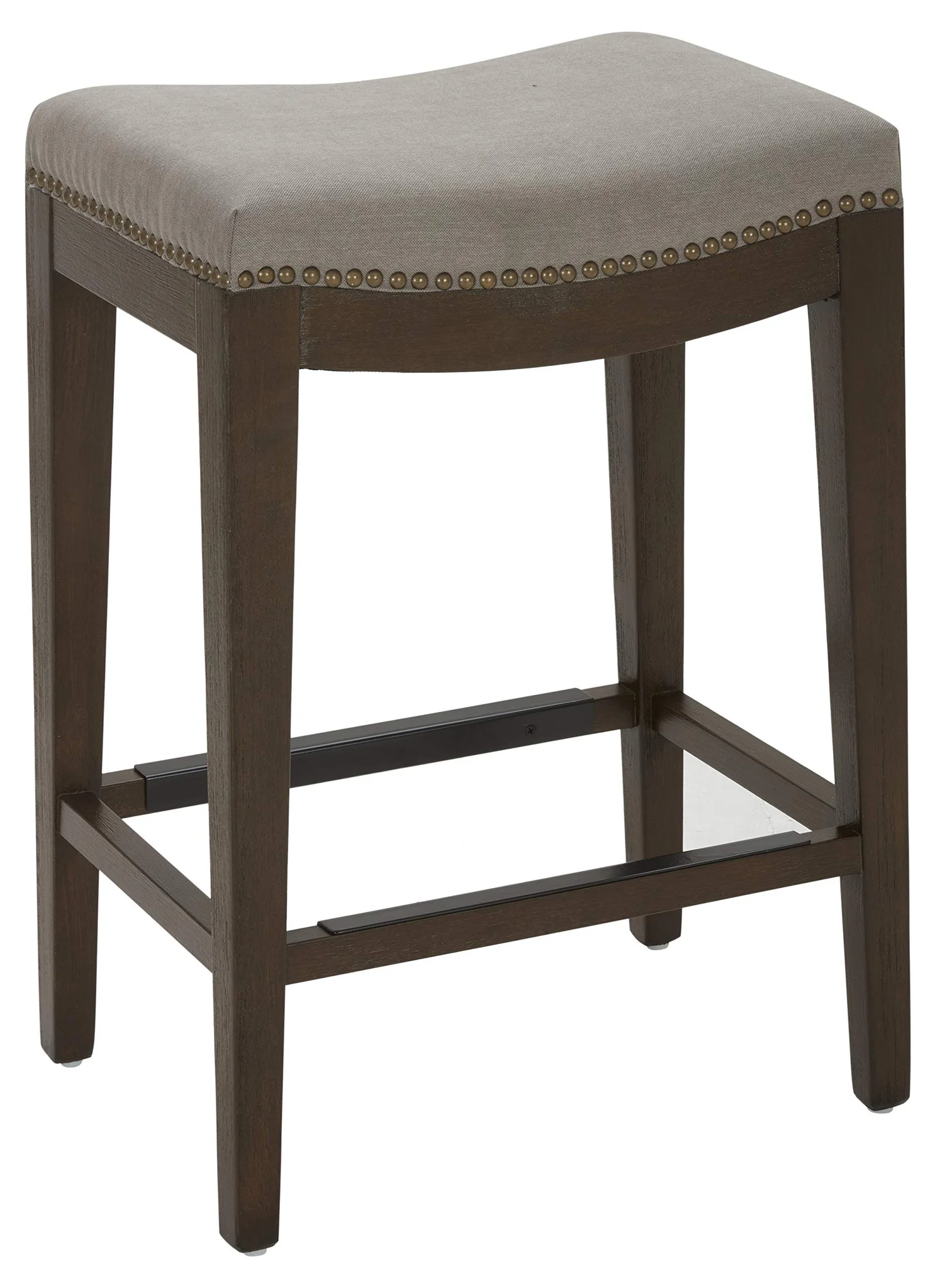 Nailhead-Trim Backless Counter Stool with Slate Fabric Seat