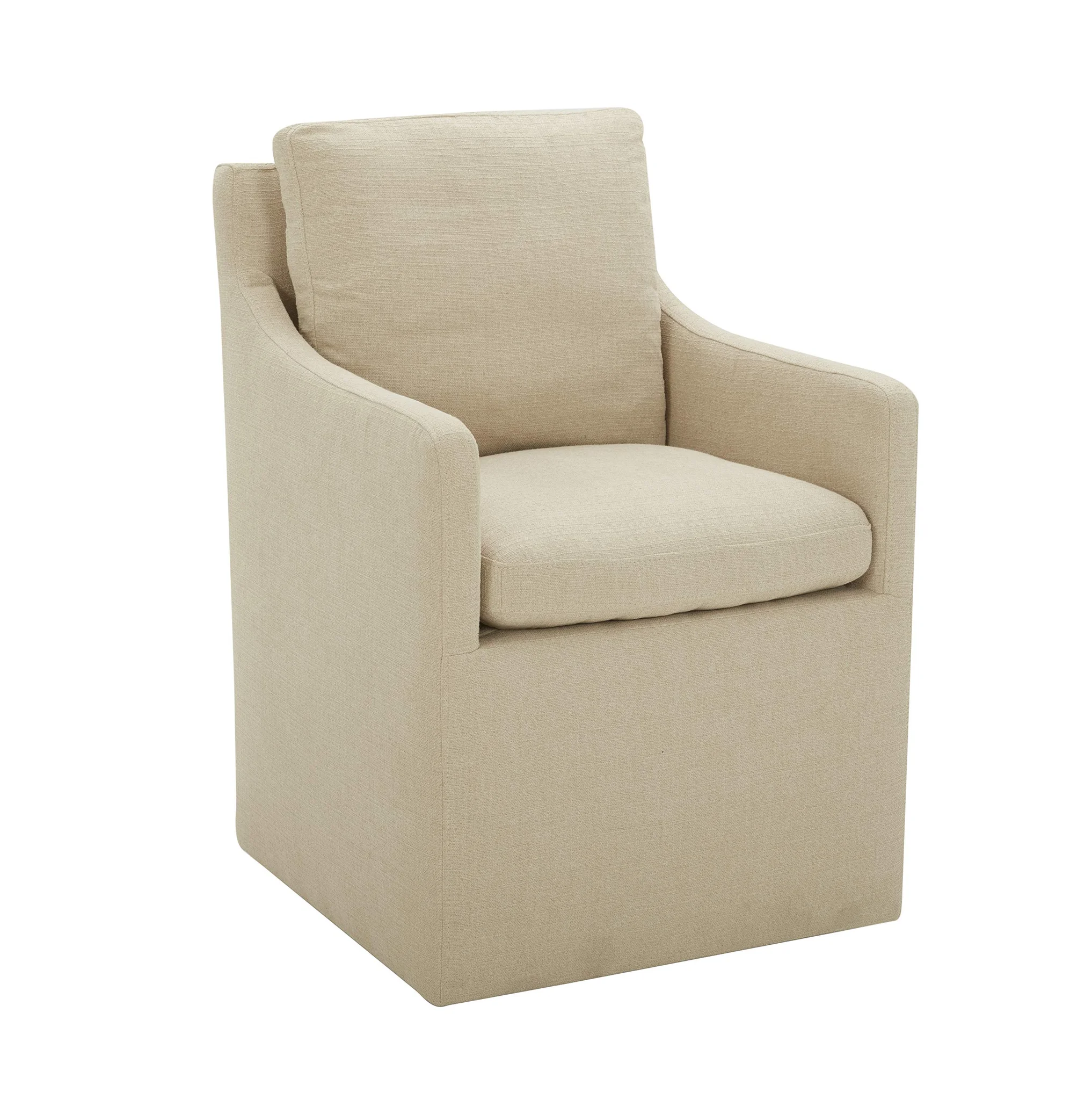 Modern Upholstered Dining Armchair with Casters – Hemp Linen