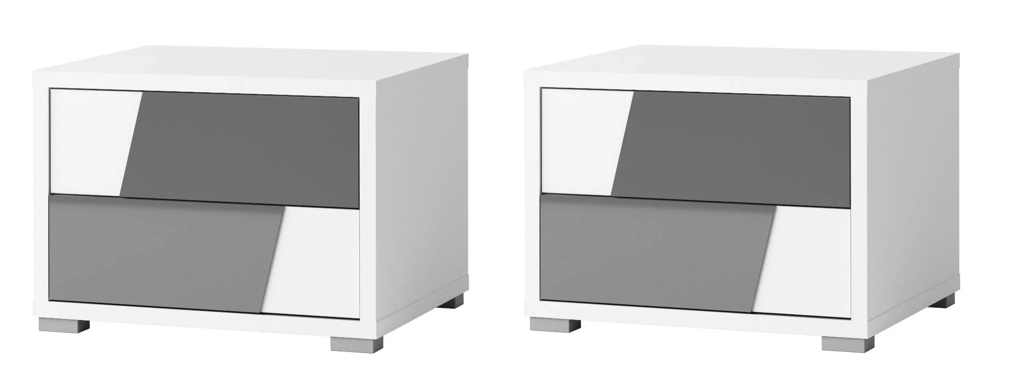 Modern Bedside Table Set of 2 with Two-Tone Gloss Drawers