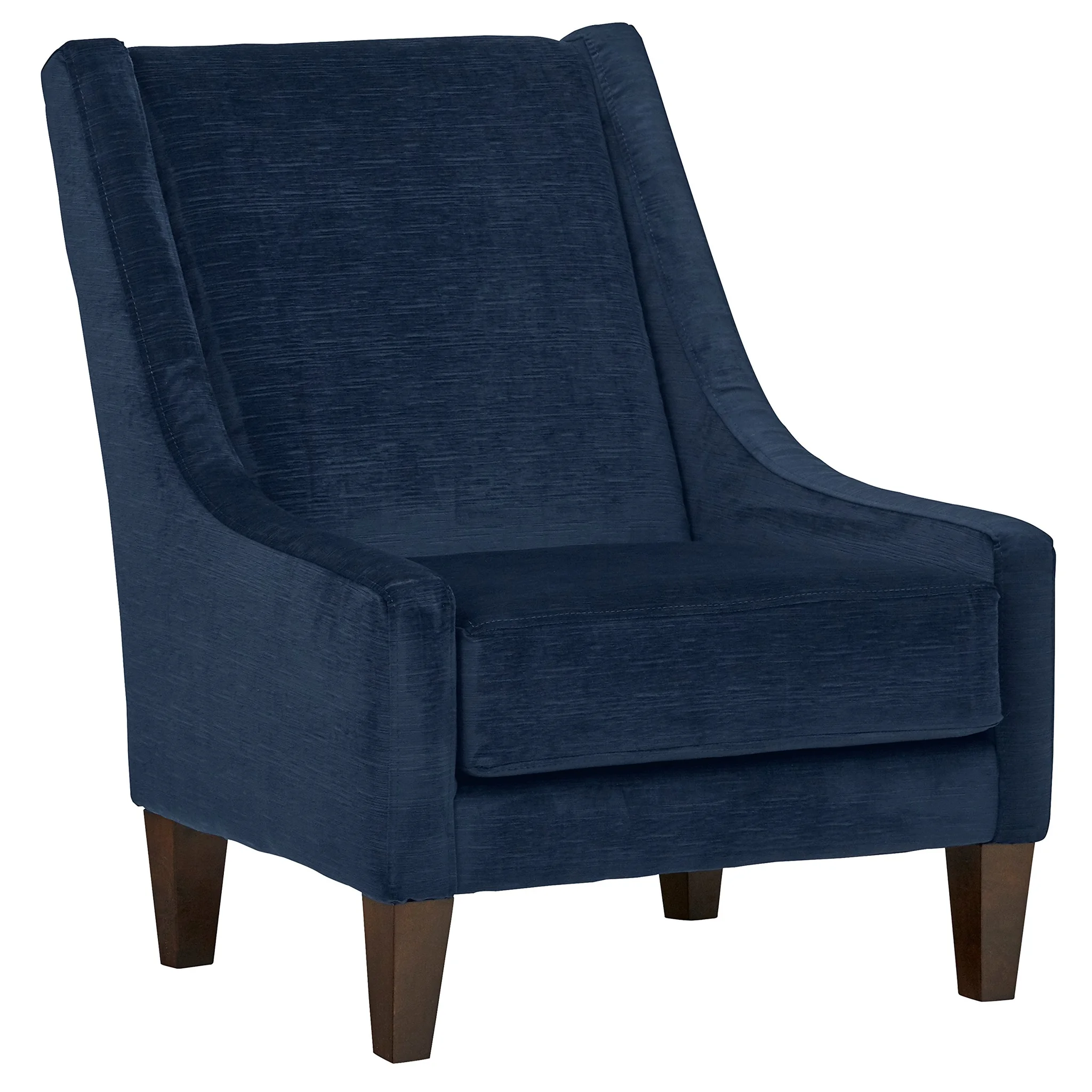 Mid-Century Modern Accent Chair – Navy Blue Velvet Upholstery with Walnut Legs