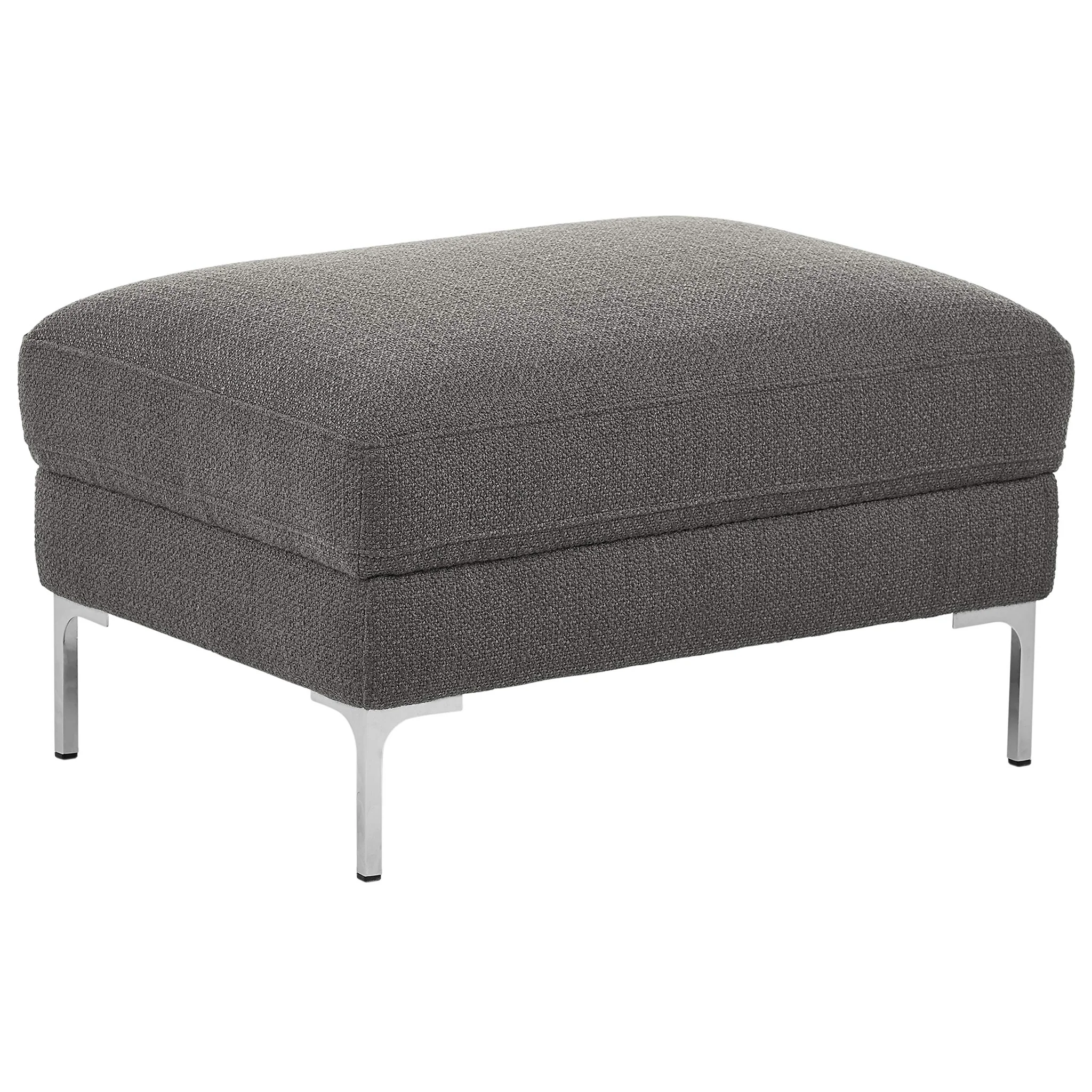 Contemporary Upholstered Ottoman with Silver Metal Legs – Charcoal Fabric