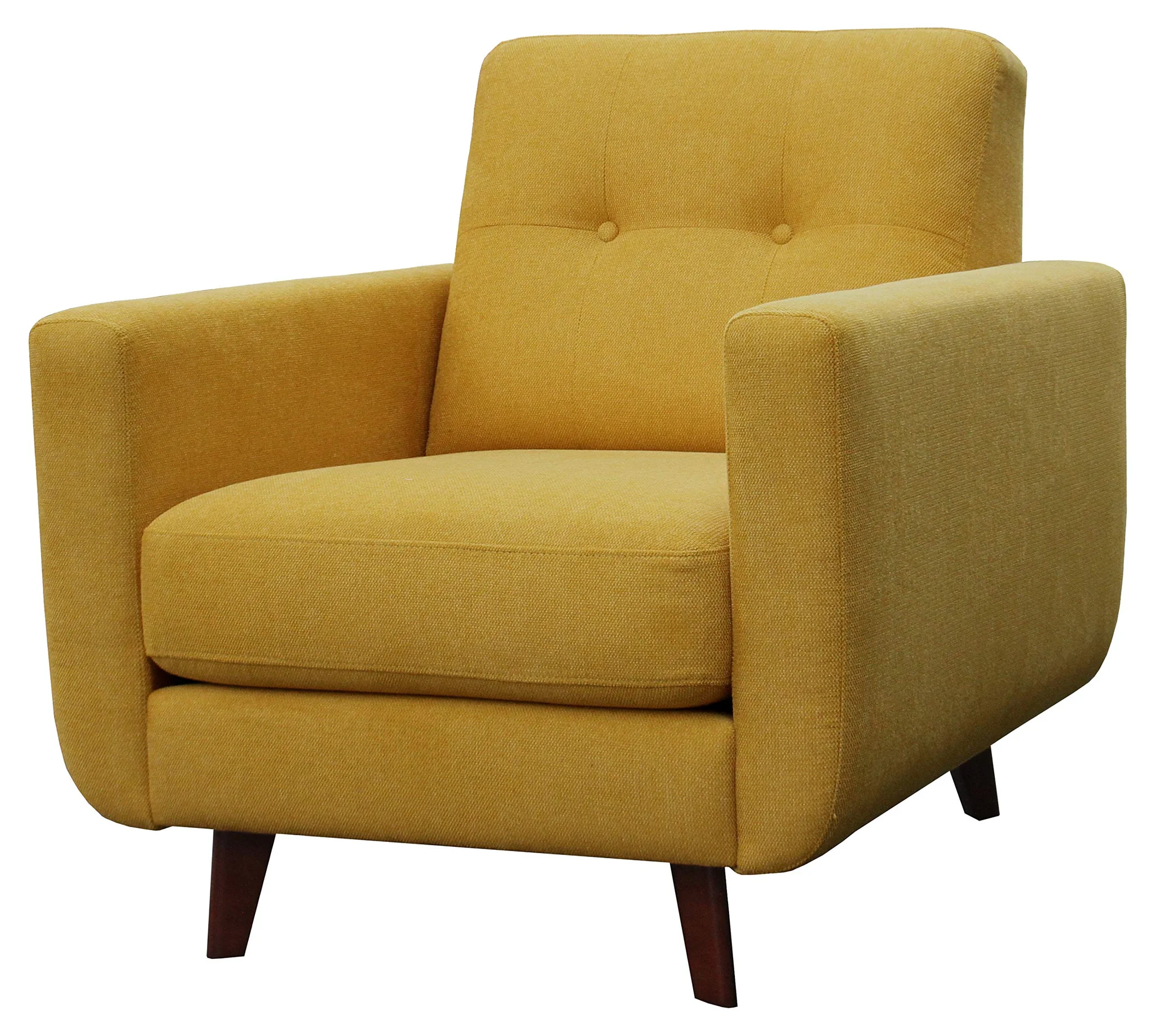 Mid-Century Modern Armchair with Tapered Legs – Yellow Fabric Upholstery