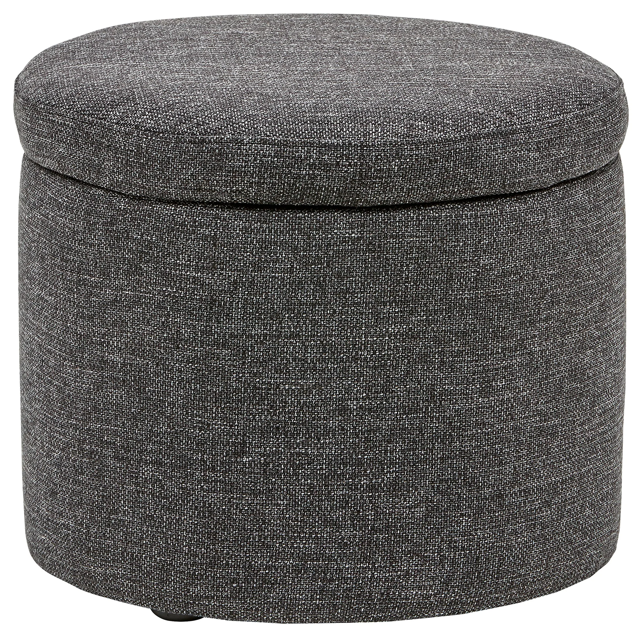 Round Storage Ottoman Dark Grey Fabric Footstool