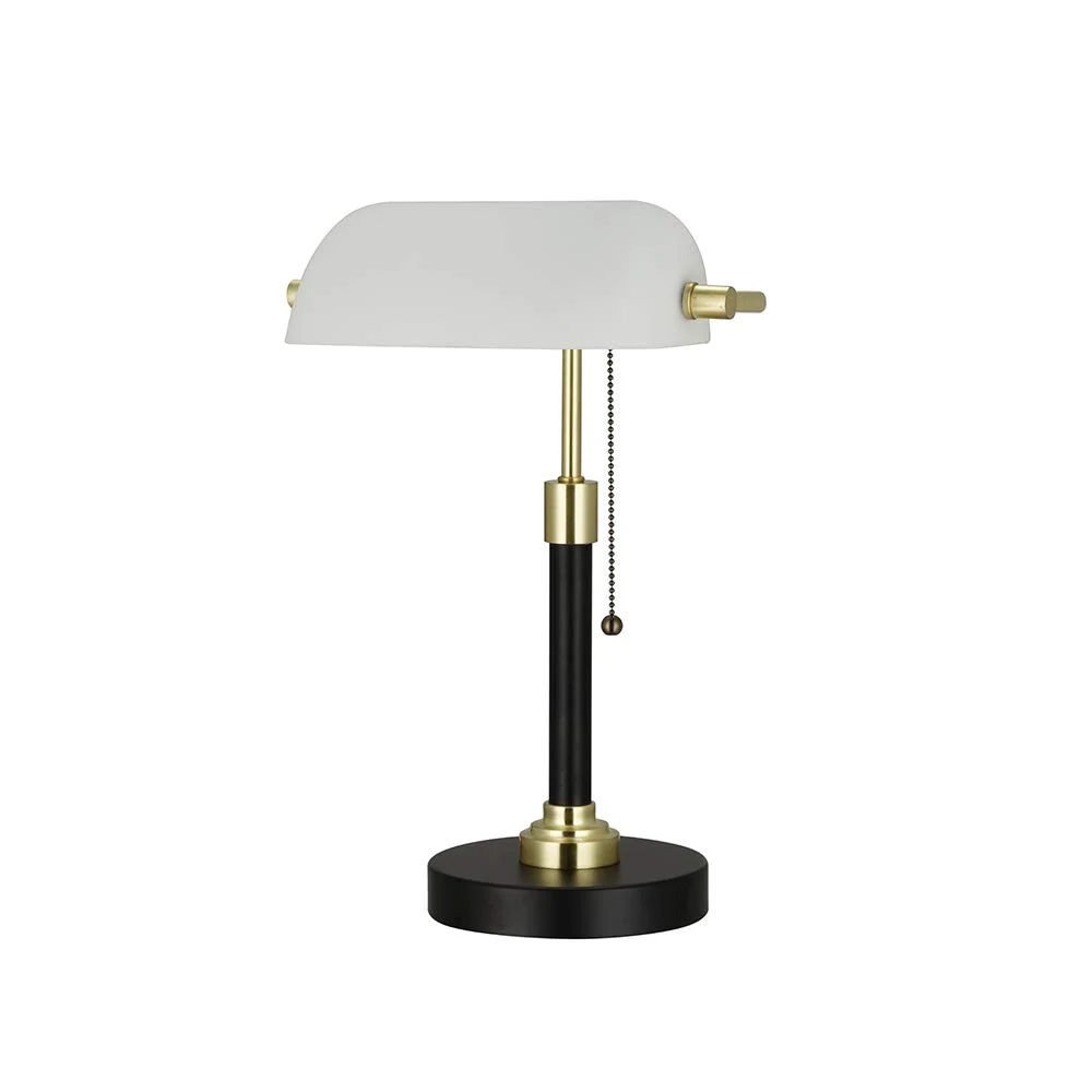 Classic Banker's Desk Lamp with Frosted Glass Shade and Antique Brass Accents