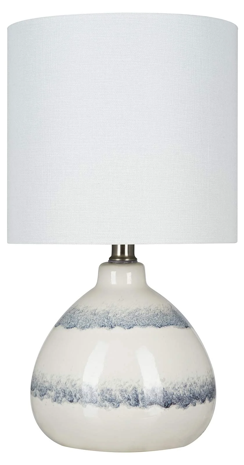 Ceramic Table Lamp with Blue Stripe and Linen Drum Shade