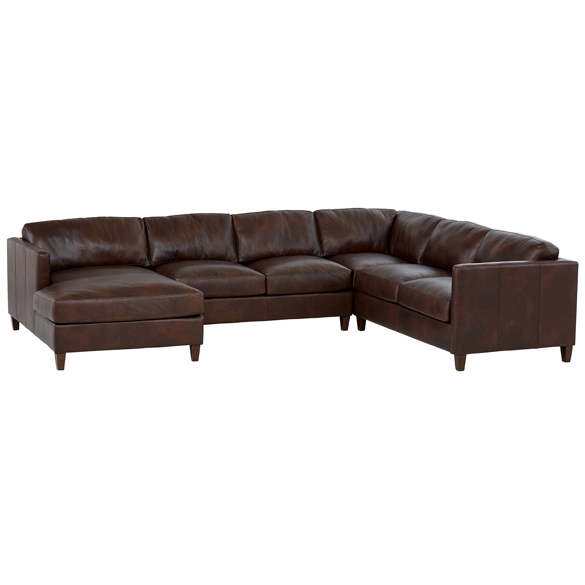 Brown Leather U-Shaped Sectional Sofa with Chaise Lounge