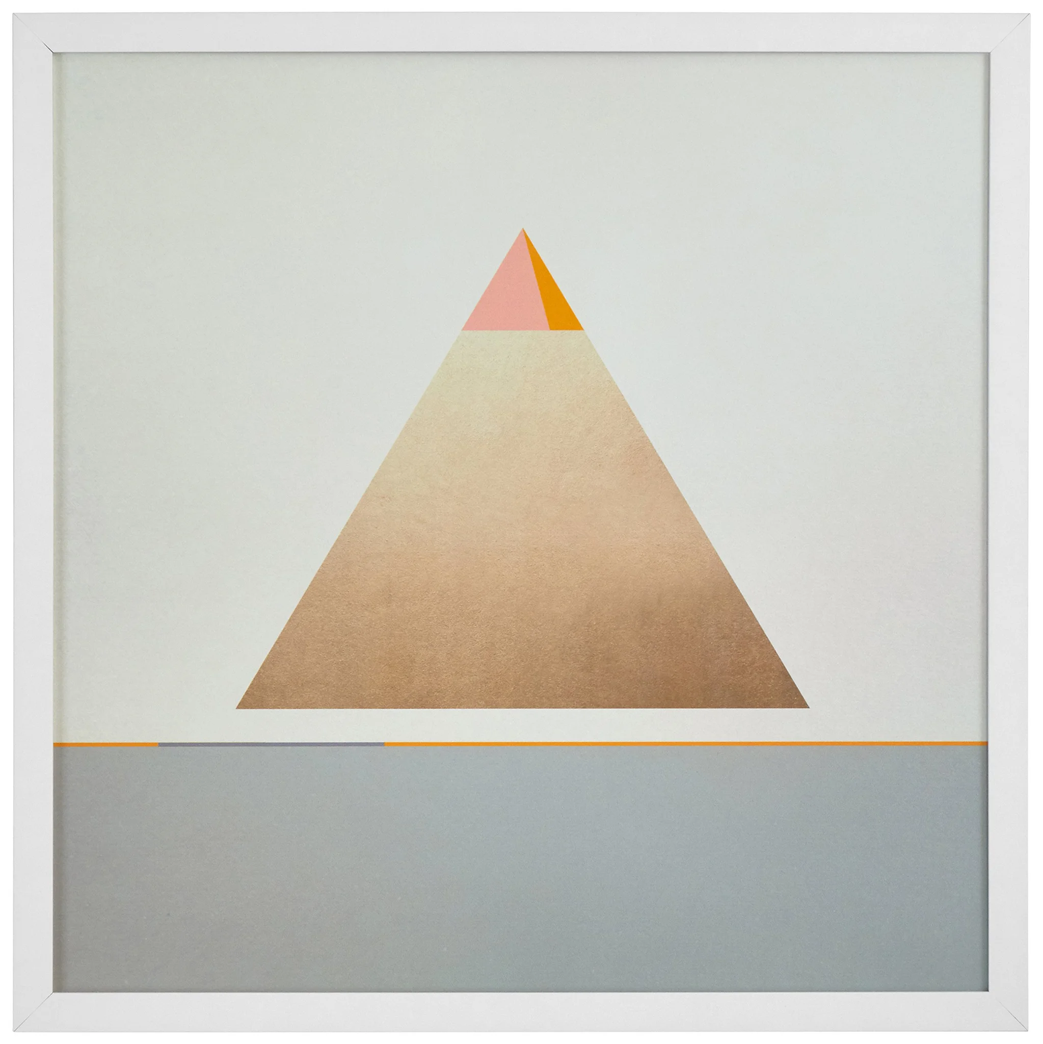 Modern Gold Pyramid Triangle Print Wall Art in White Frame