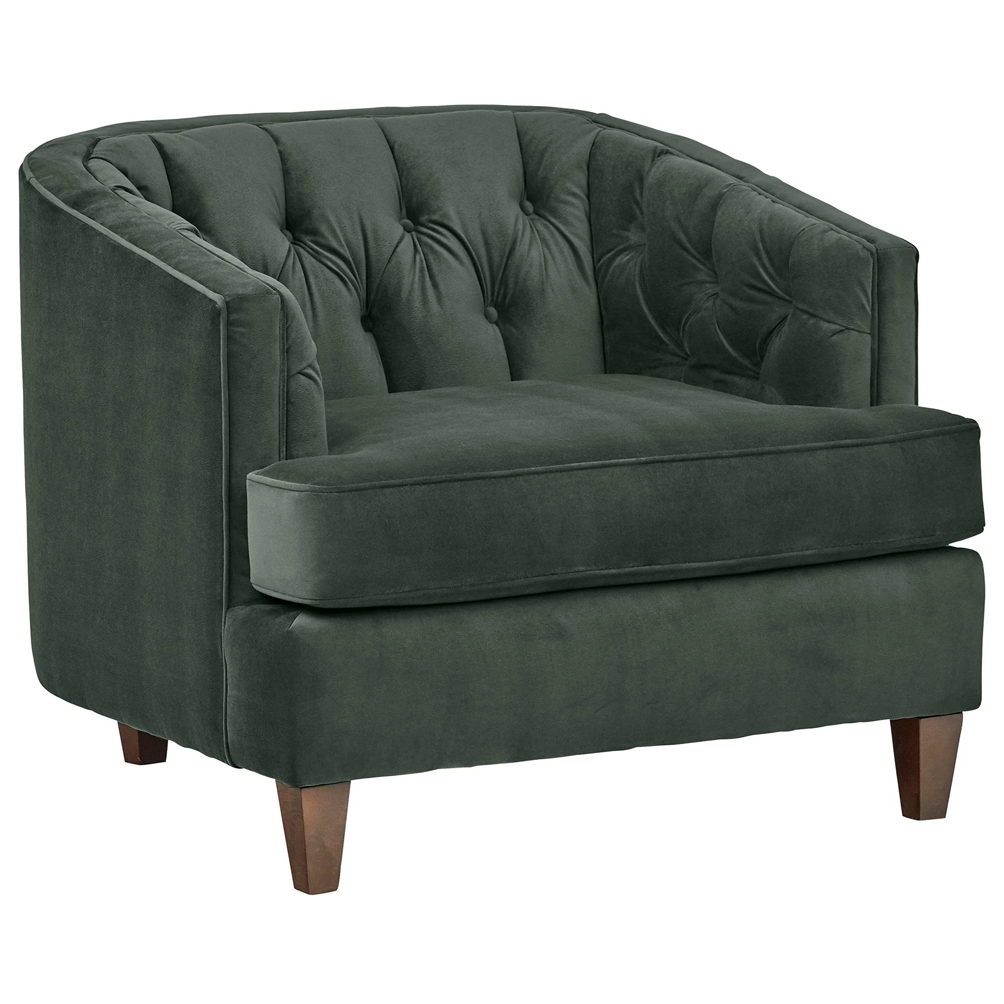 Hunter Green Tufted Velvet Barrel Accent Chair with Walnut Legs