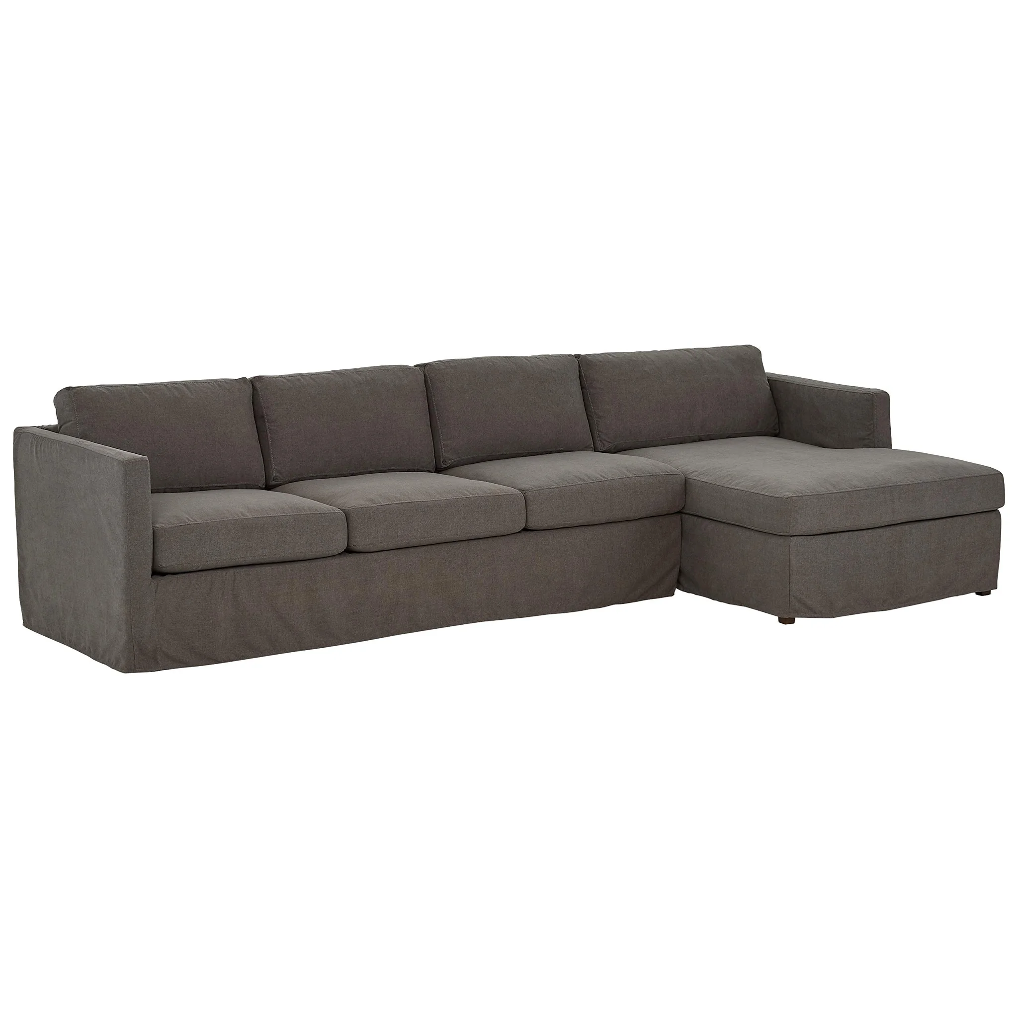 Modern Sectional Sofa with Right-Facing Chaise Lounge – Stone Grey Slipcover