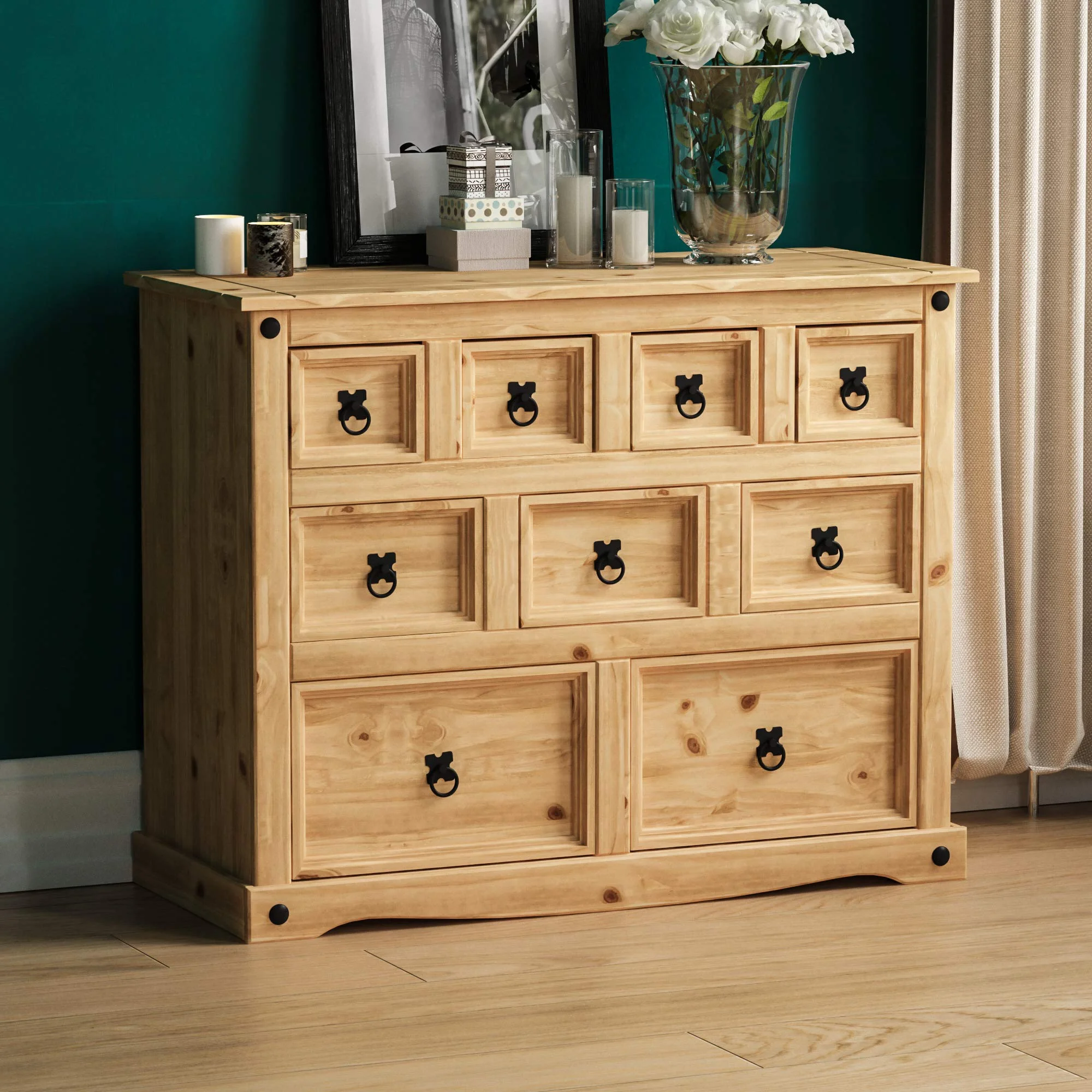 Corona Solid Pine 9-Drawer Merchant Chest of Drawers