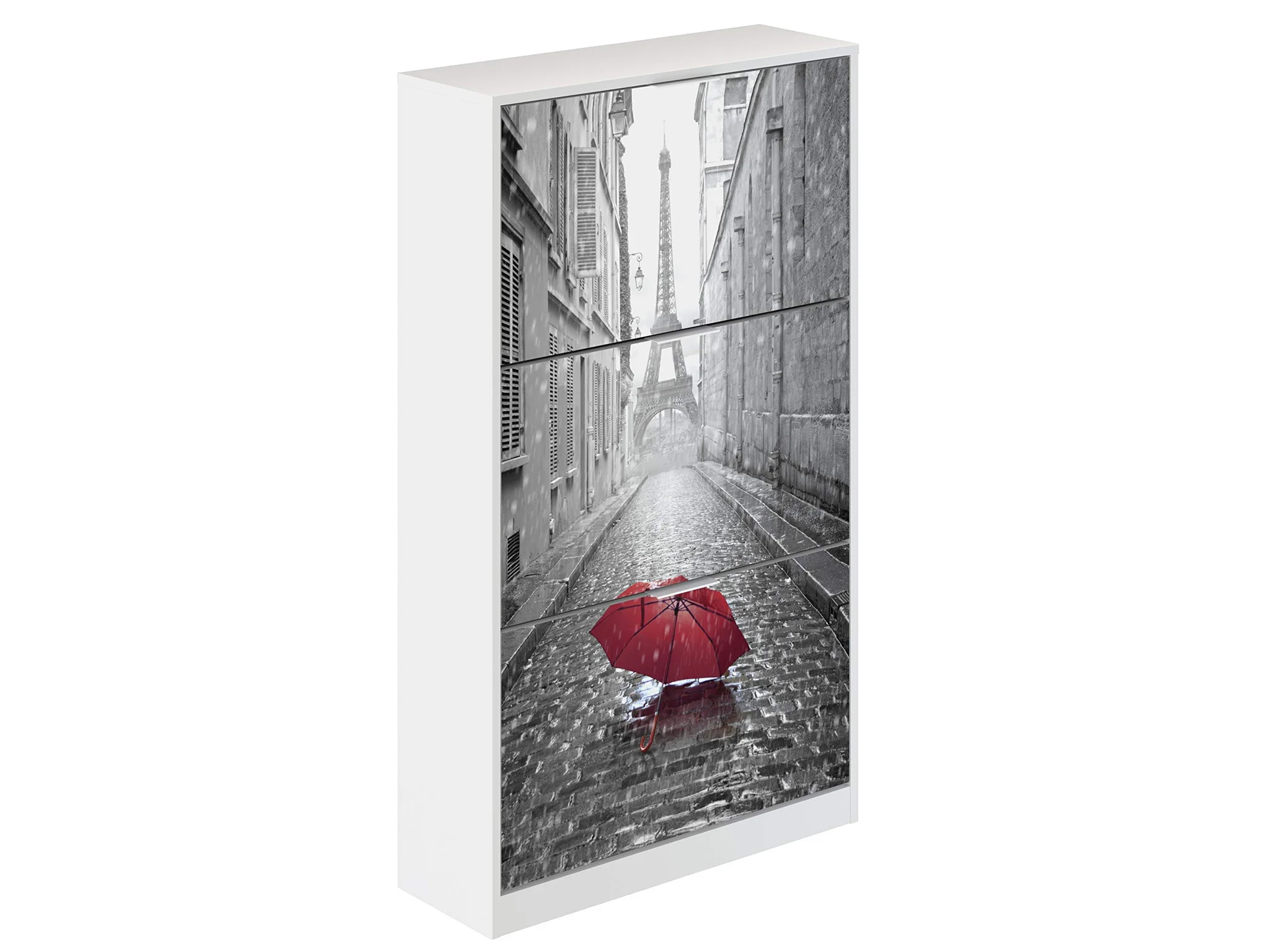 Paris Print 3-Door Shoe Cabinet White Melamine