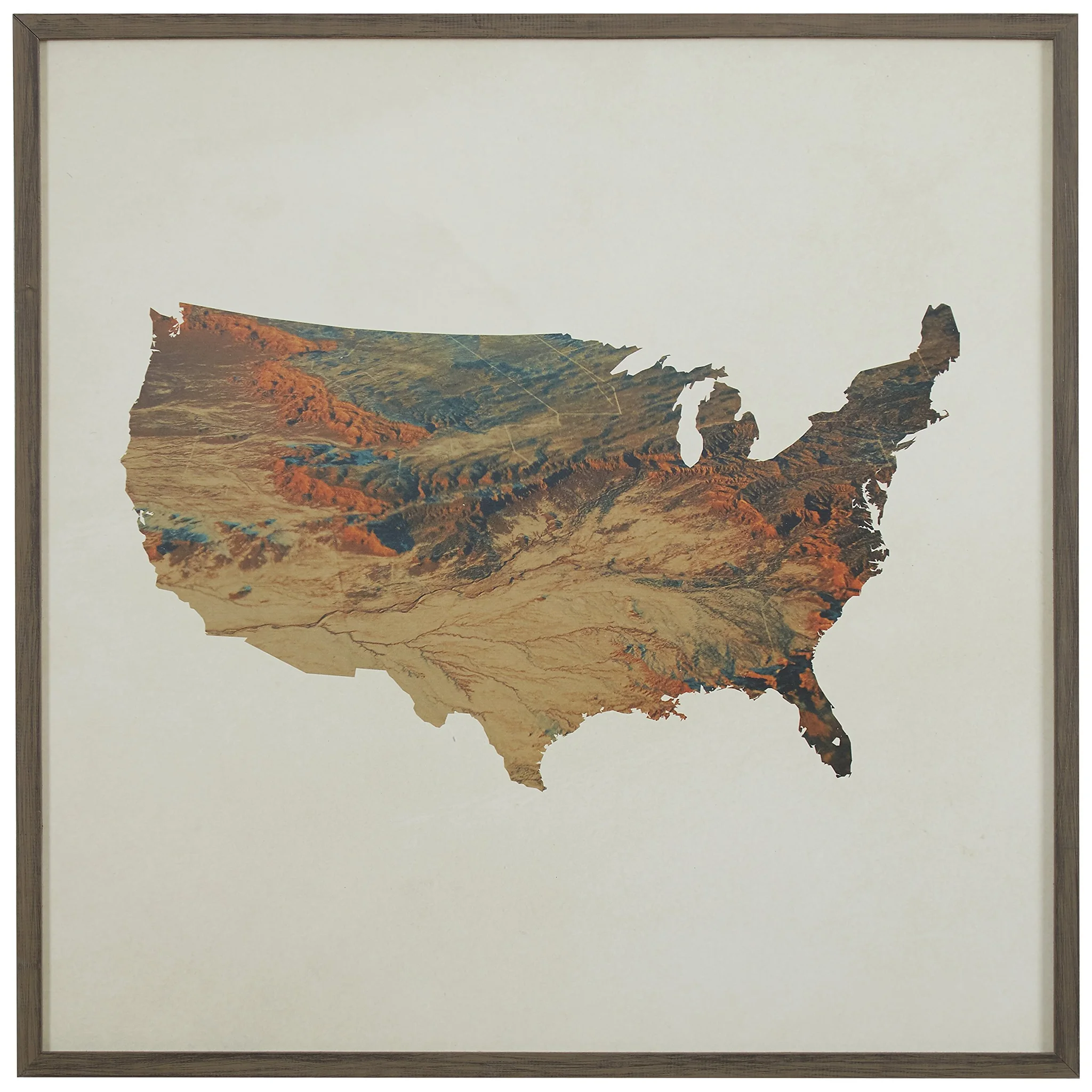 USA Topographic Map Wall Art in Grey Wood Frame