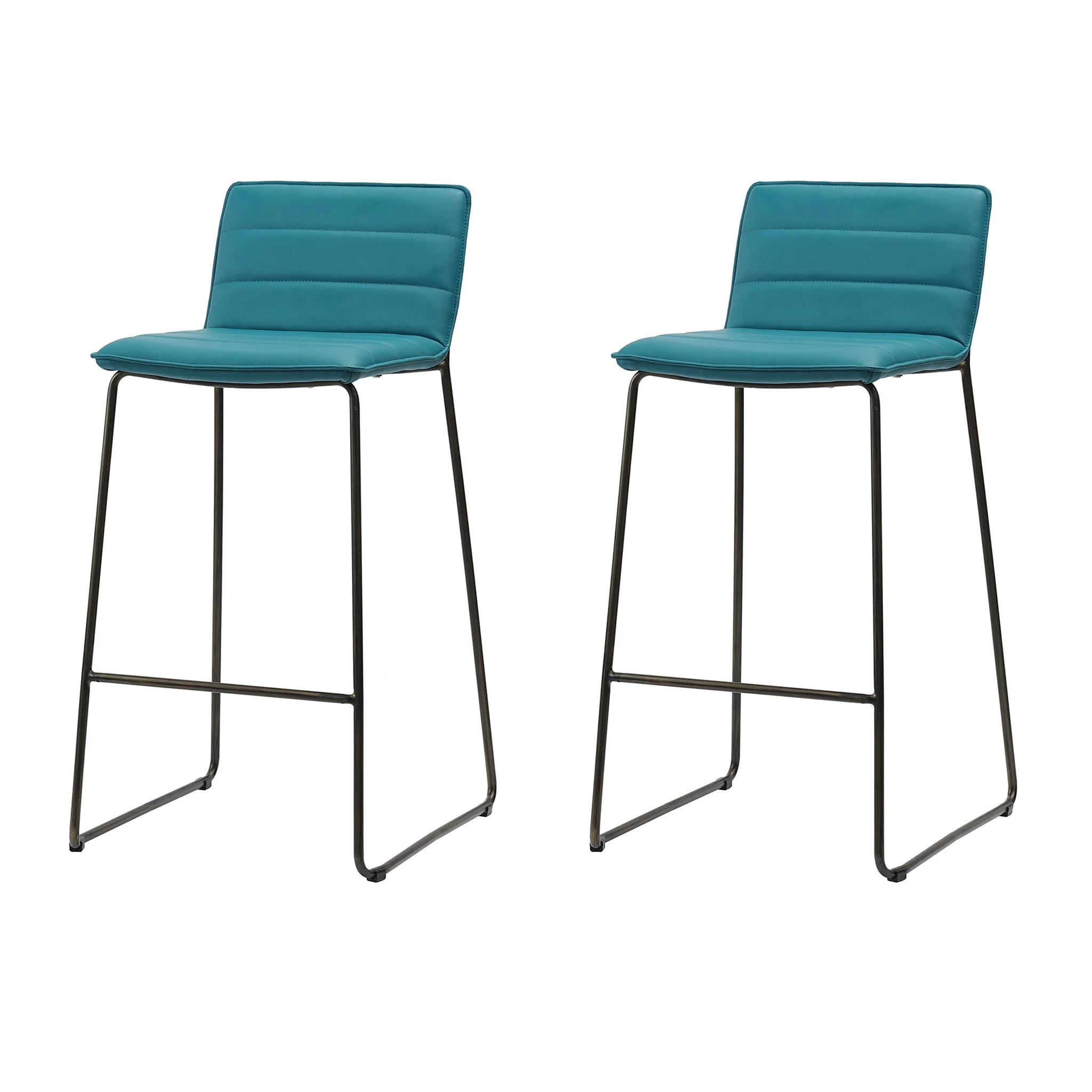 Modern Teal Bar Stools Set of 2 with Metal Sled Base