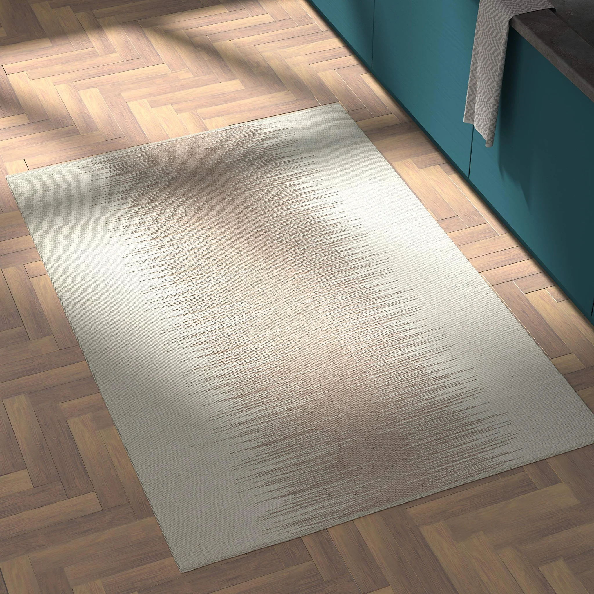 Modern Abstract Wool Area Rug – Taupe Neutral Soundwave Pattern