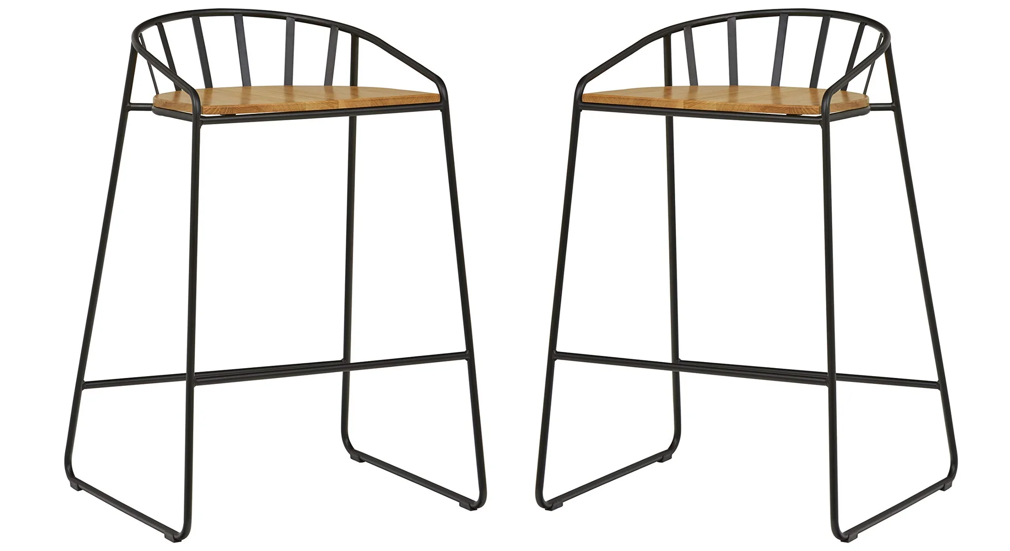 Modern Industrial Bar Stool with Oak Seat and Black Metal Frame