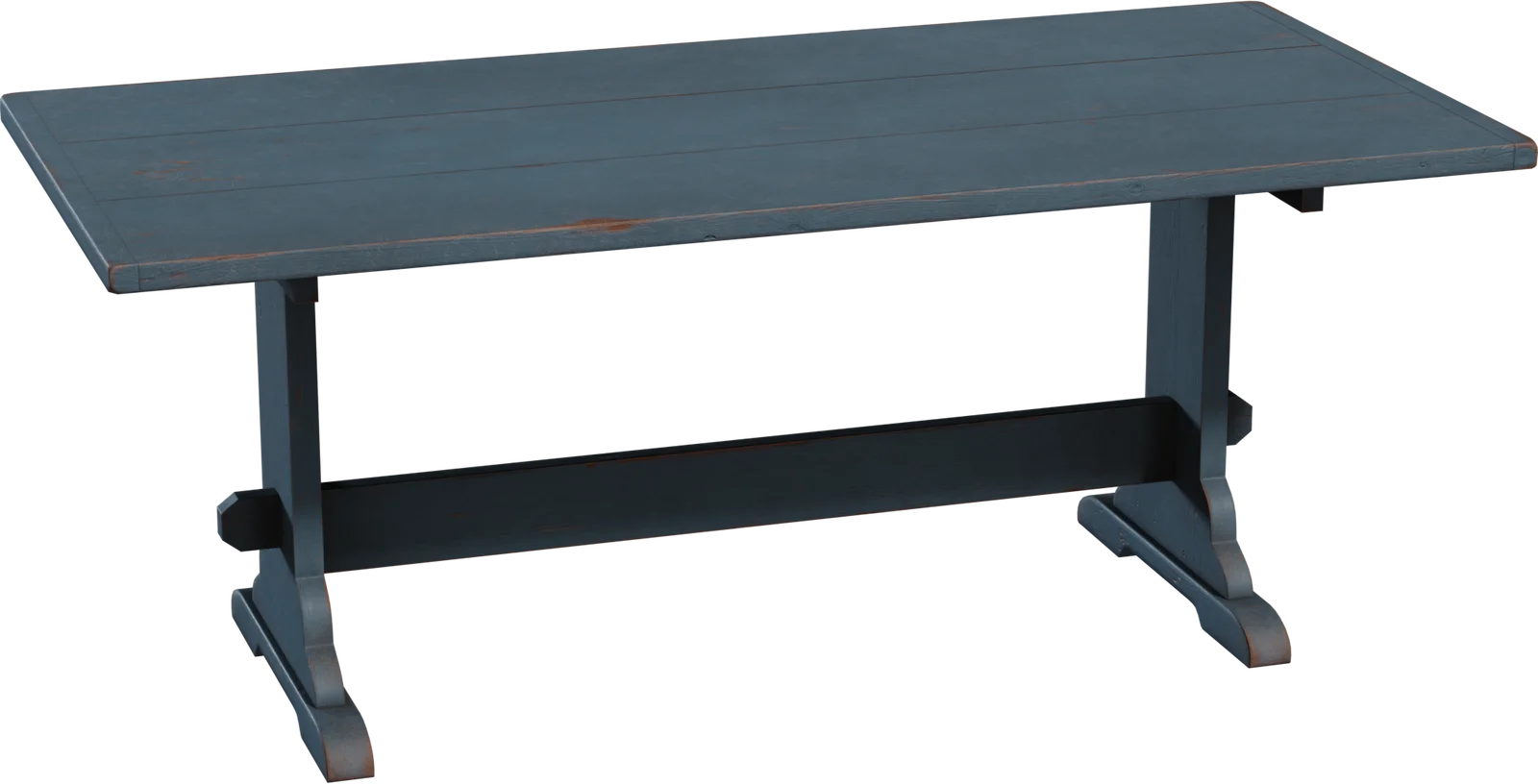 Rustic Trestle Dining Table – Distressed Blue Paint