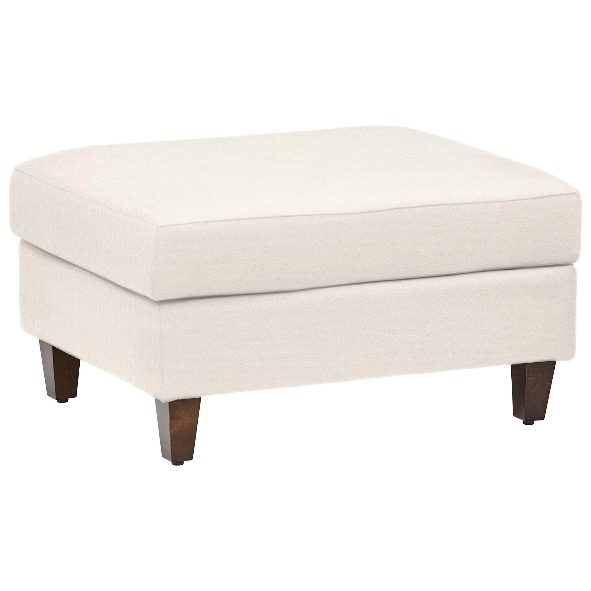 Modern Upholstered Rectangle Ottoman with Wooden Legs – Cream