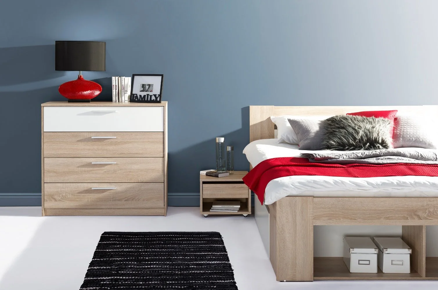 Modern Oak & White Bedroom Furniture Set with Chest of Drawers and Bedside Table