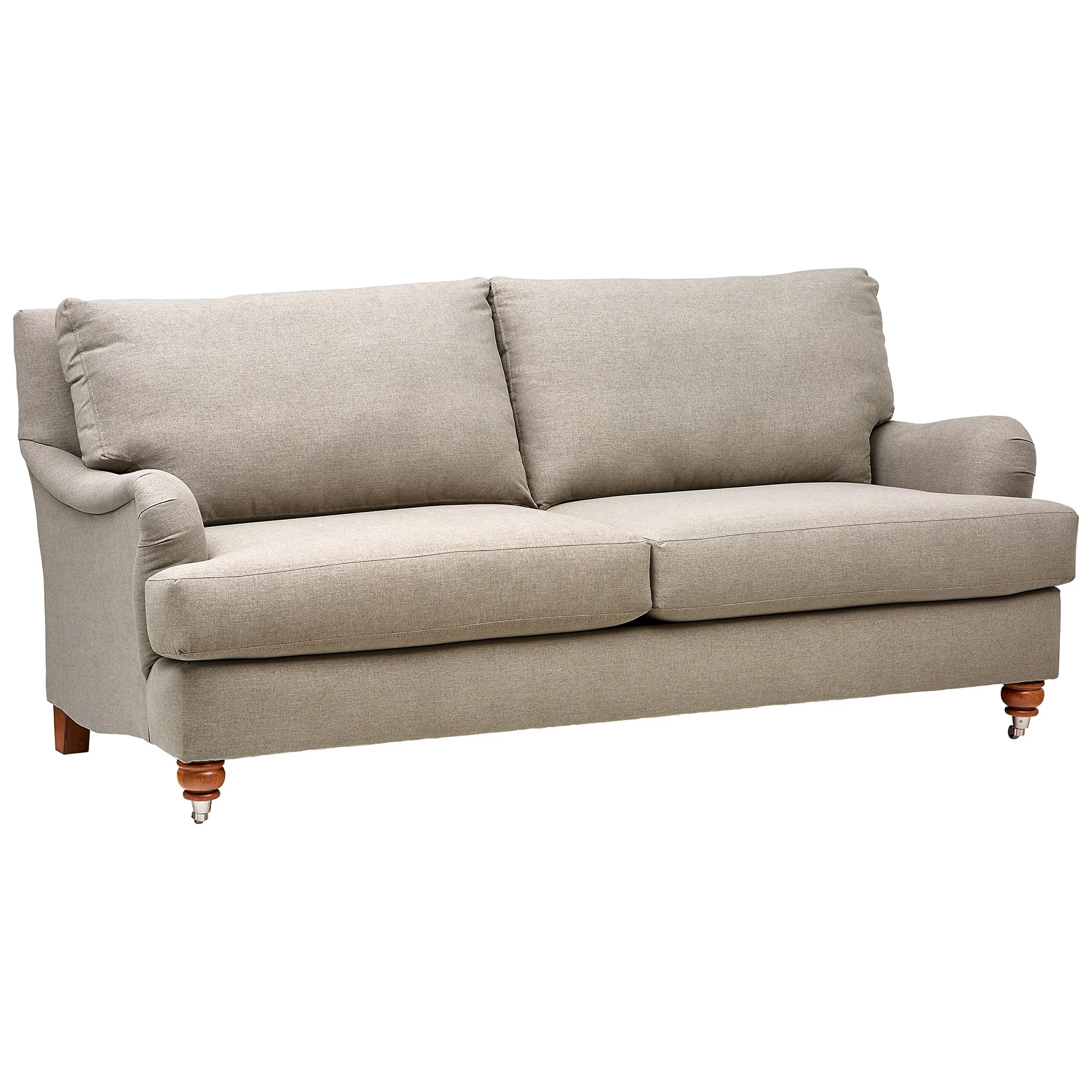 Farmhouse Charles of London Sofa – Grey Linen Upholstery with Turned Wood Legs
