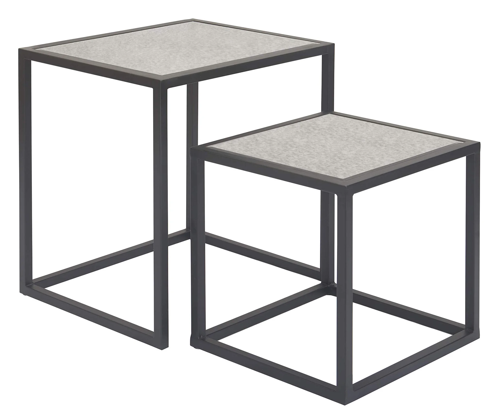 Modern Metal Nesting Side Tables with Mirror Glass Tops – Set of 2