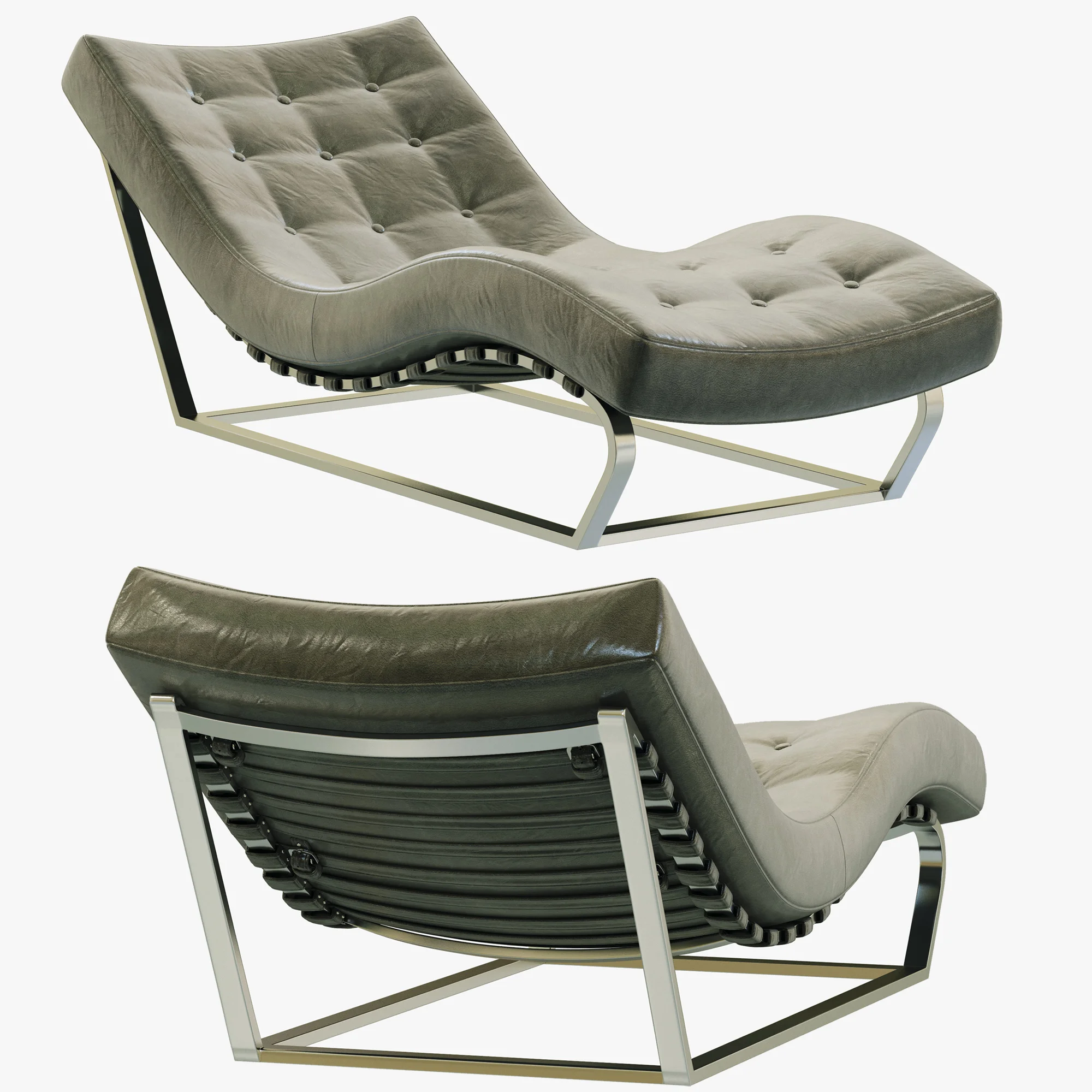 RH Modern Heath Box Leather Chaise — 3D model preview 2