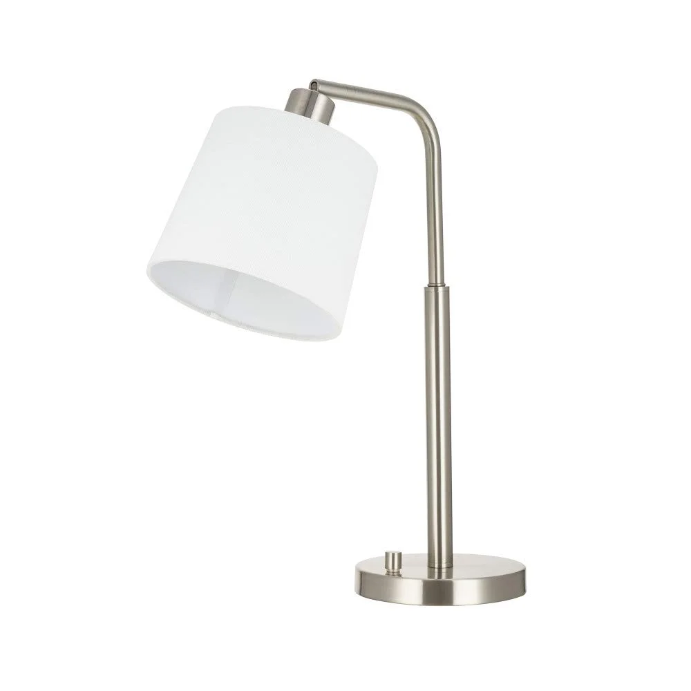 Modern Brushed Nickel Desk Lamp with White Fabric Shade