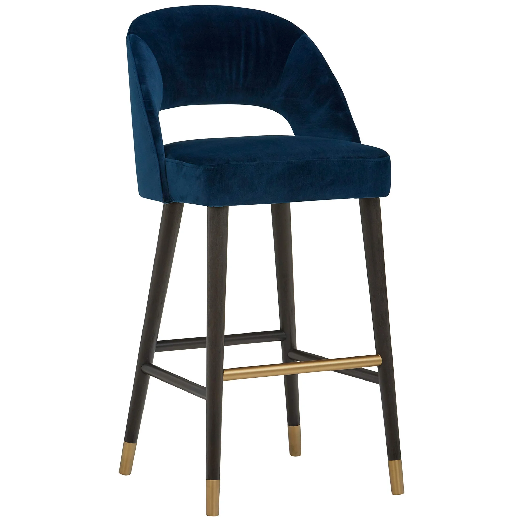 Contemporary Navy Velvet Bar Stool with Gold Accents