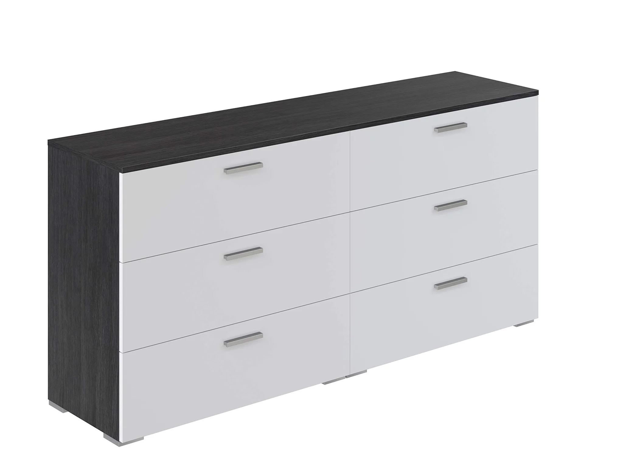 Modern 6-Drawer Double Dresser Dark Grey and White