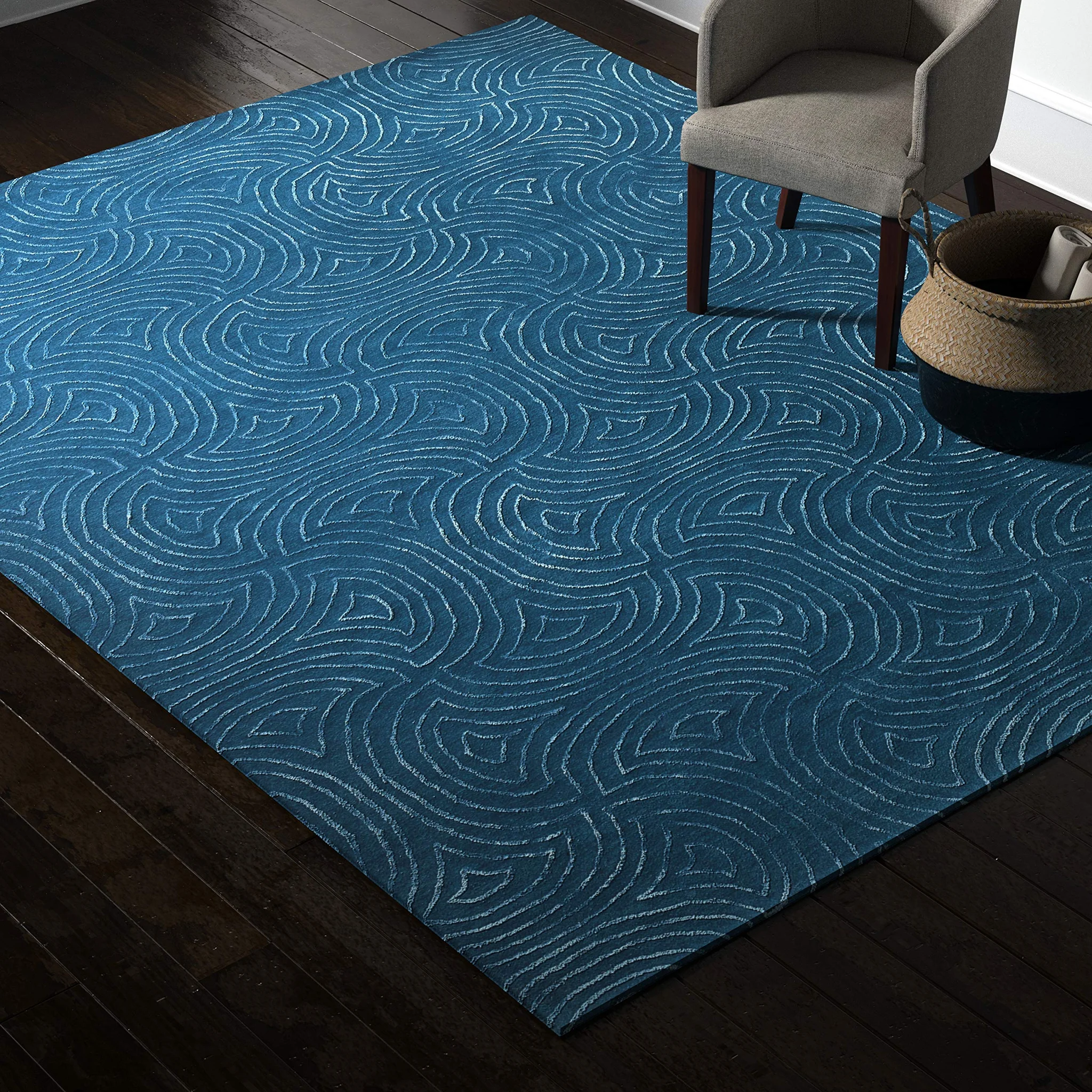 Blue Wave Pattern Area Rug 8x10