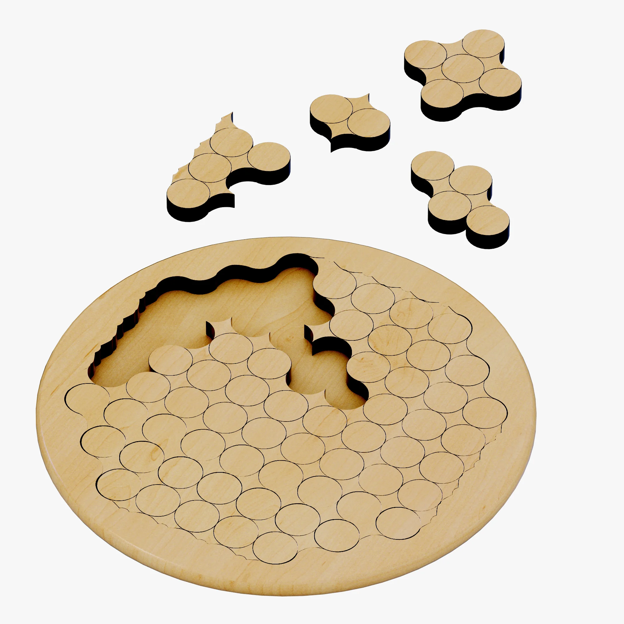 Wooden Circles Geometric Puzzle — 3D model preview 1