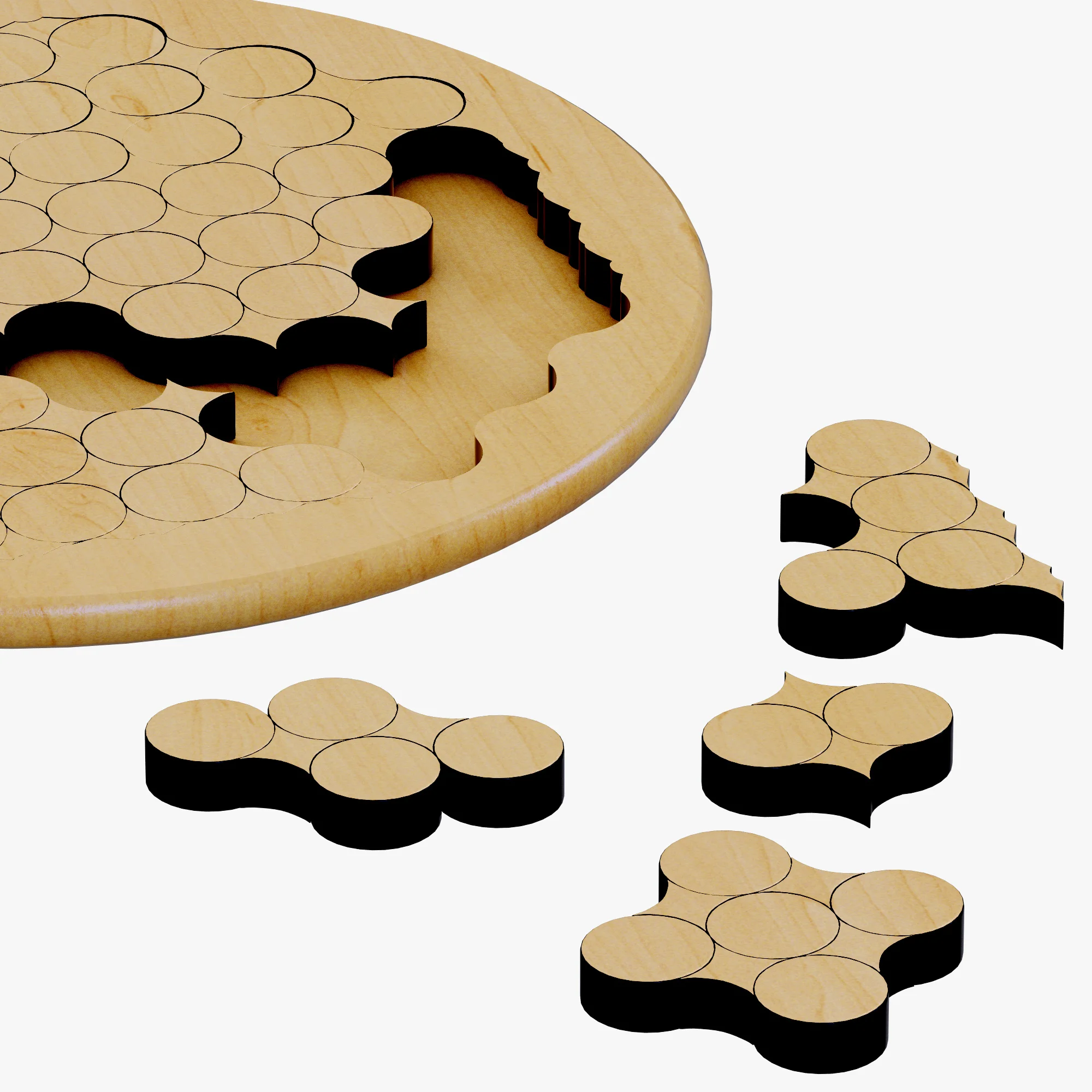 Wooden Circles Geometric Puzzle — 3D model preview 2
