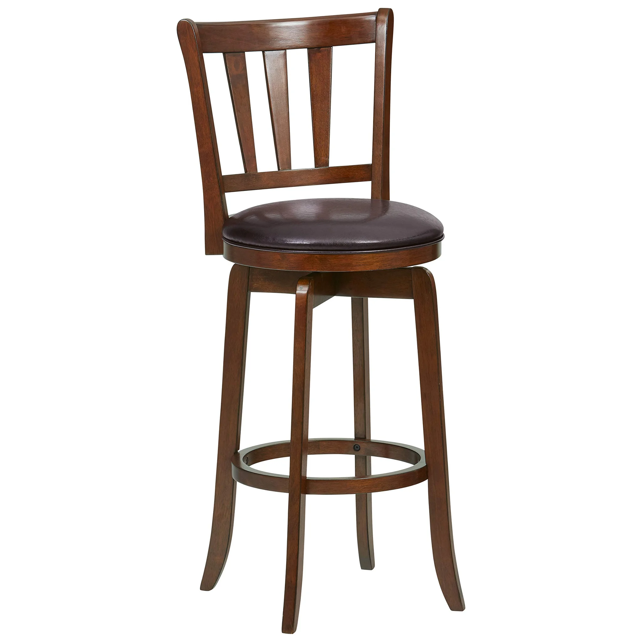 Wooden Swivel Bar Stool with Ladder Back and Faux Leather Seat