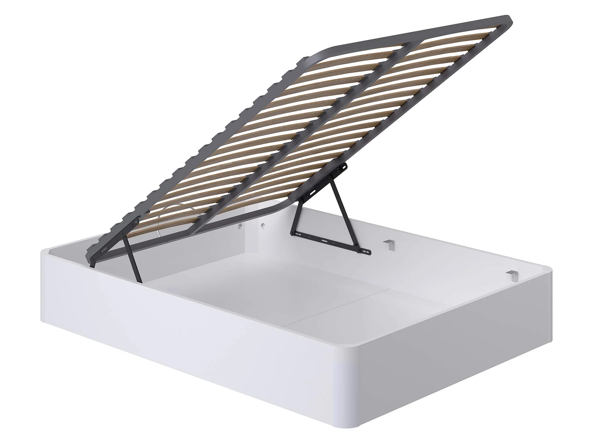 Modern White Storage Bed Base with Slatted Lift-Up Frame
