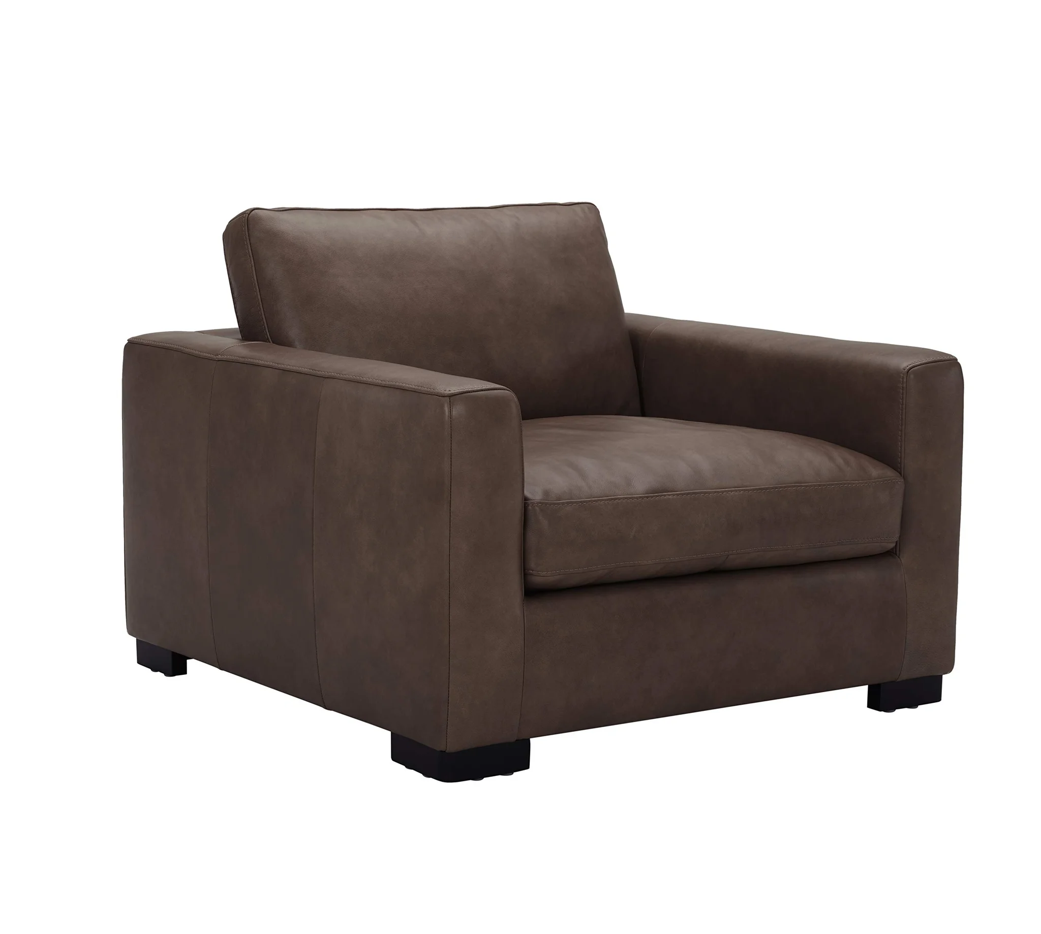 Modern Brown Leather Accent Armchair with Block Legs