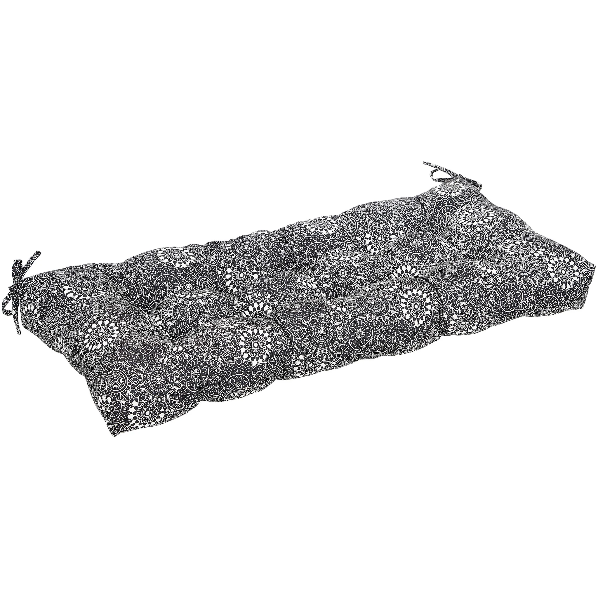 Tufted Outdoor Bench Cushion with Mandala Floral Pattern