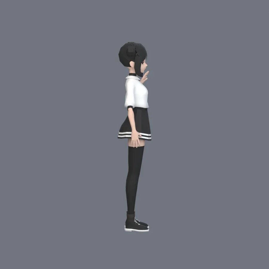 Stylized Anime Girl 05 Rigged, 3D model preview 1