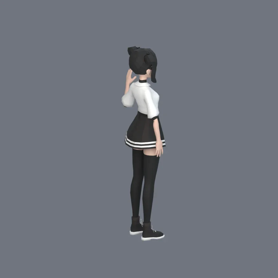Stylized Anime Girl 05 Rigged, 3D model preview 2