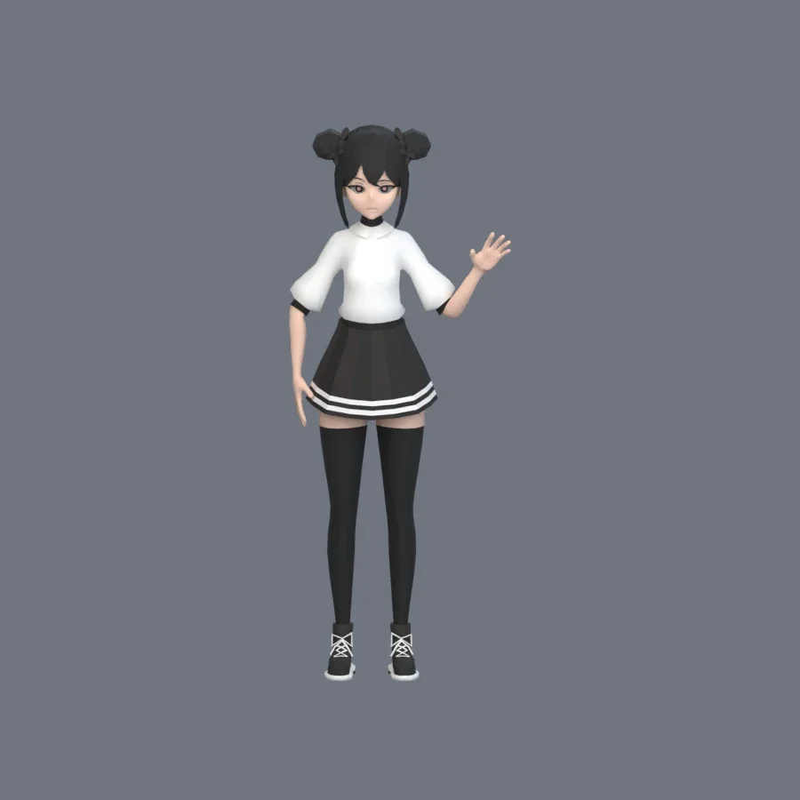 Stylized Anime Girl 05 Rigged, 3D model preview 3