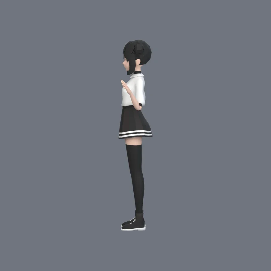 Stylized Anime Girl 05 Rigged, 3D model preview 4