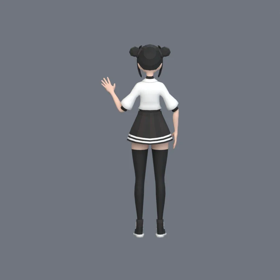 Stylized Anime Girl 05 Rigged, 3D model preview 5