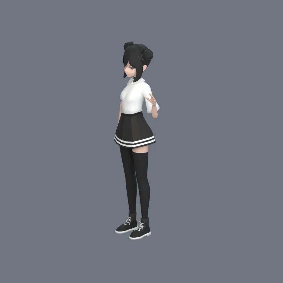 Stylized Anime Girl 05 Rigged, 3D model preview 6