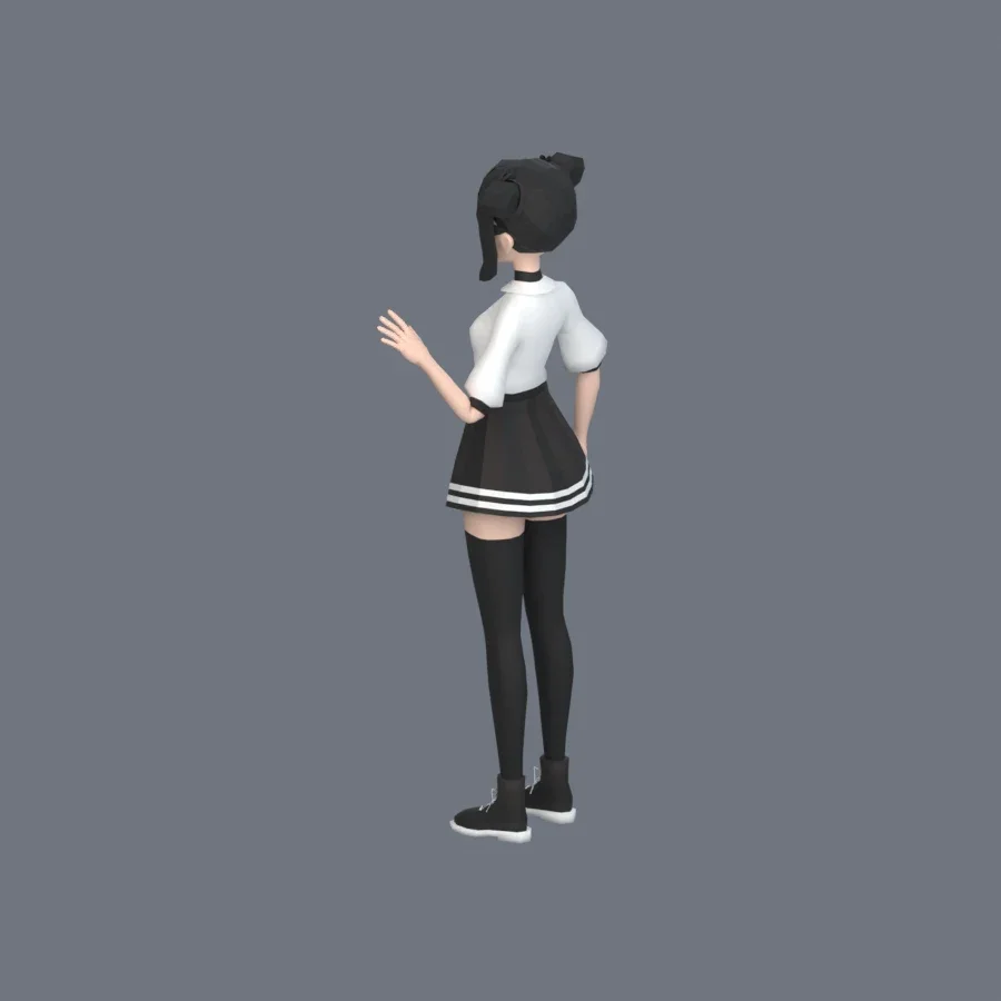 Stylized Anime Girl 05 Rigged, 3D model preview 7