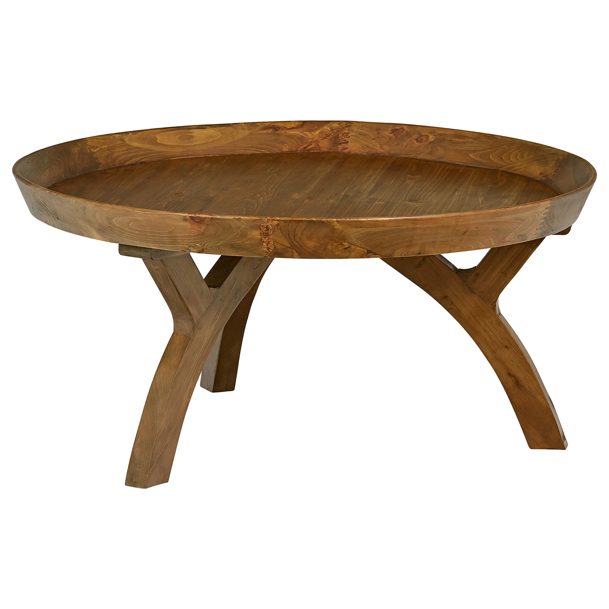 Mid-Century Round Tray Coffee Table in Natural Fir Wood