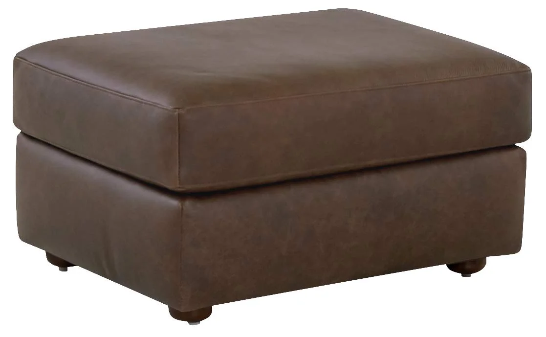 Dark Brown Leather Ottoman – Transitional Style with Bun Feet