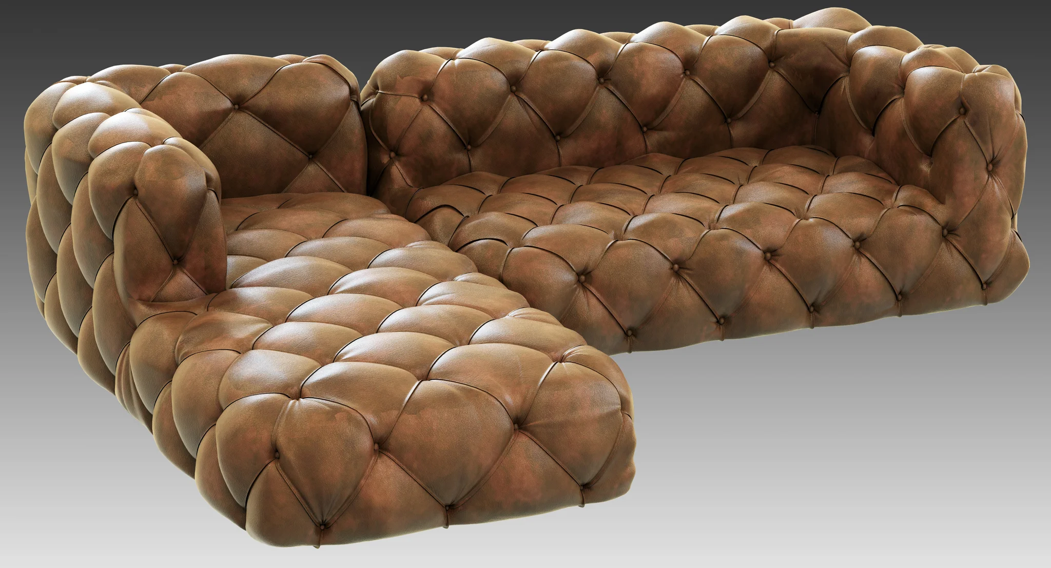 Restoration Hardware Soho Tufted Leather Left Arm Sofa — 3D model preview 2