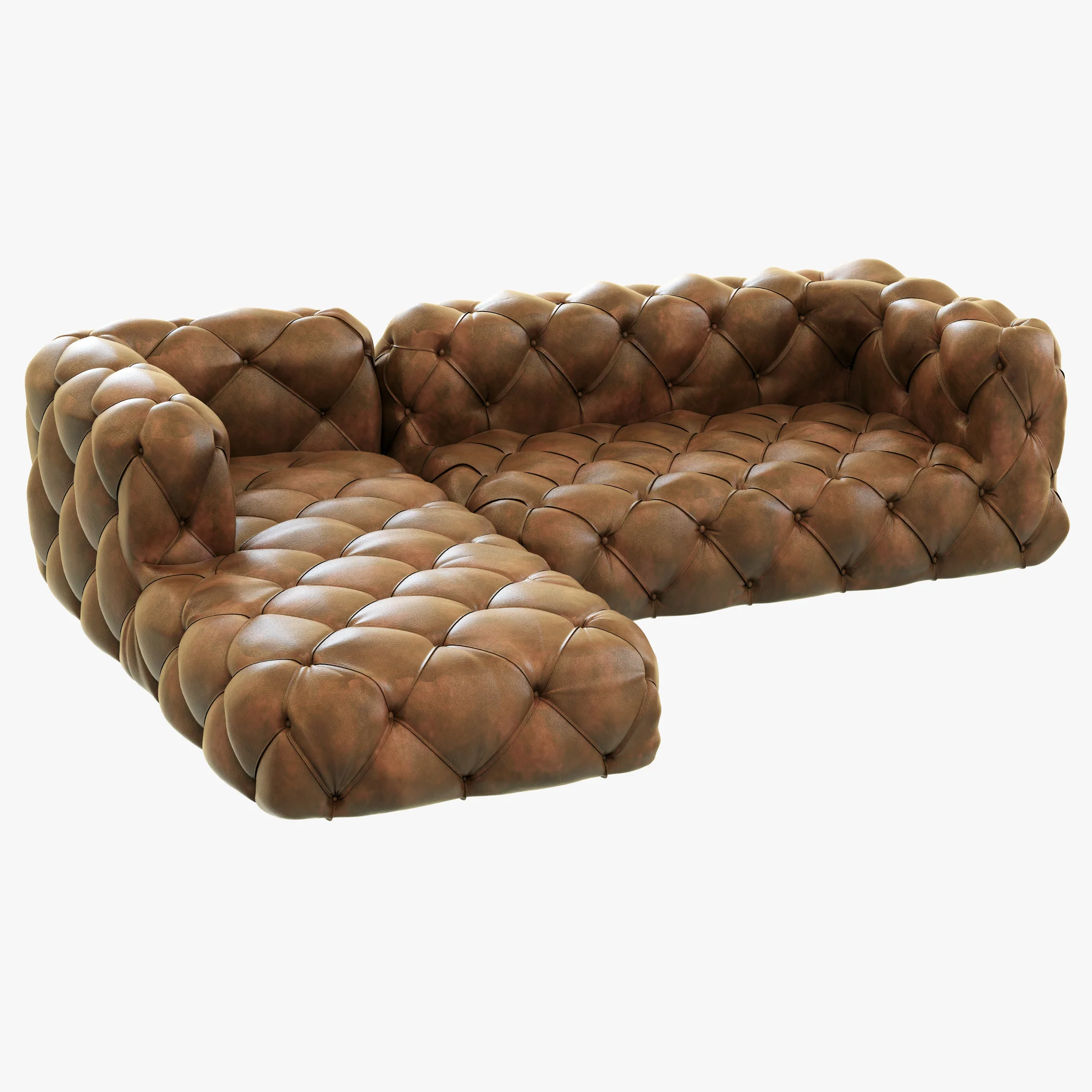 Restoration Hardware Soho Tufted Leather Left Arm Sofa — 3D model preview 4