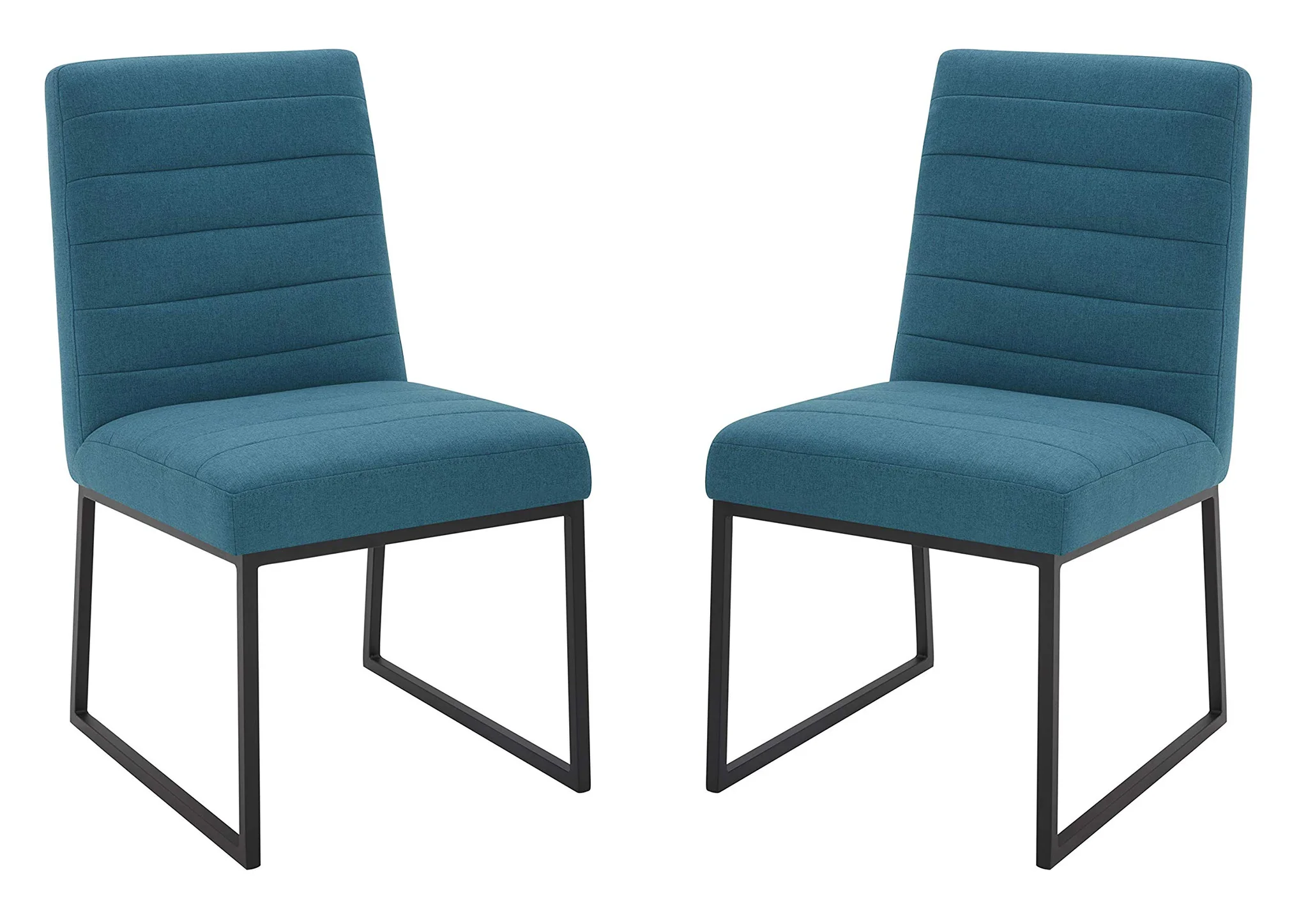 Modern Teal Channel-Tufted Dining Chair with Black Metal Sled Base — Set of 2
