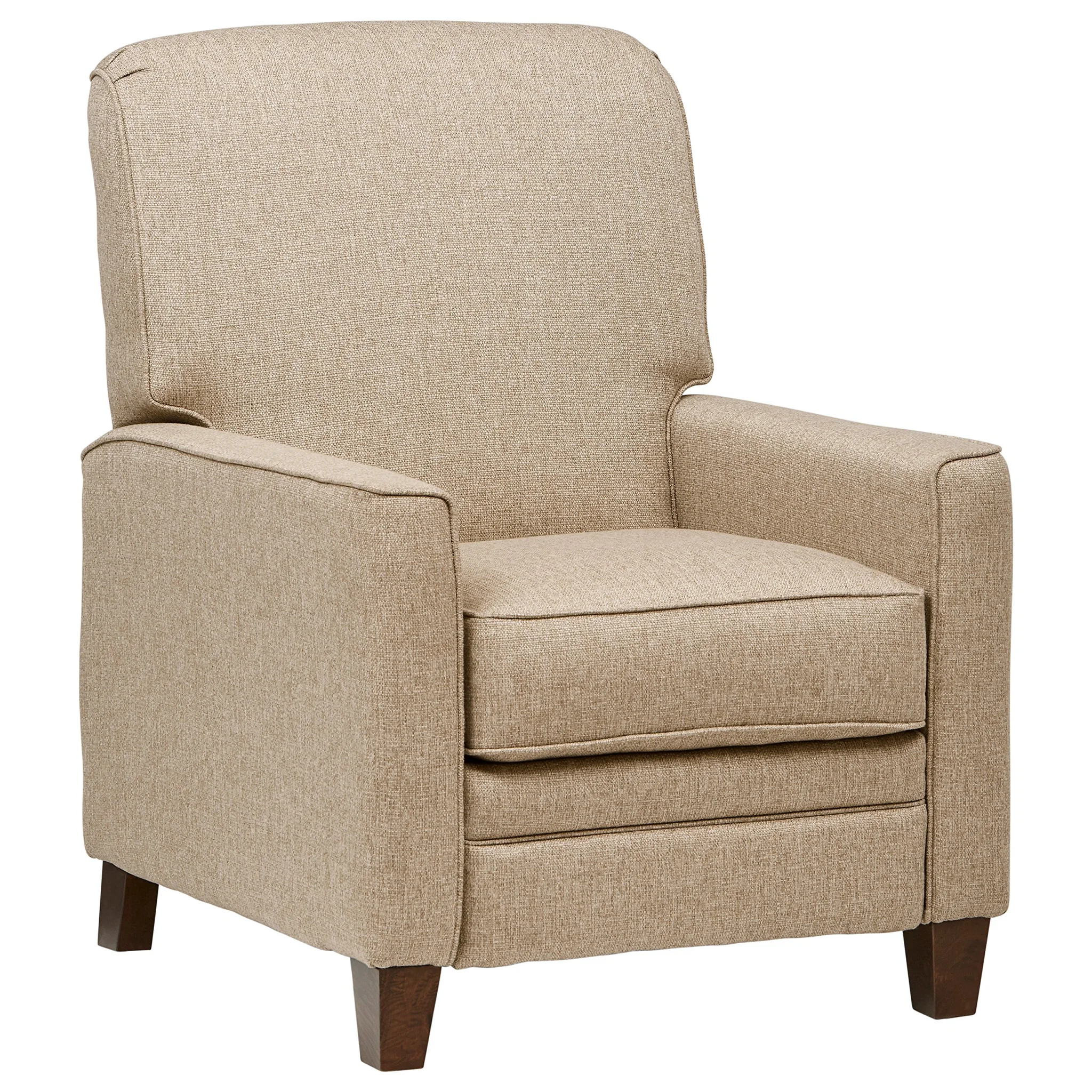 Modern Transitional Push-Back Recliner Chair – Latte Fabric with Walnut Legs